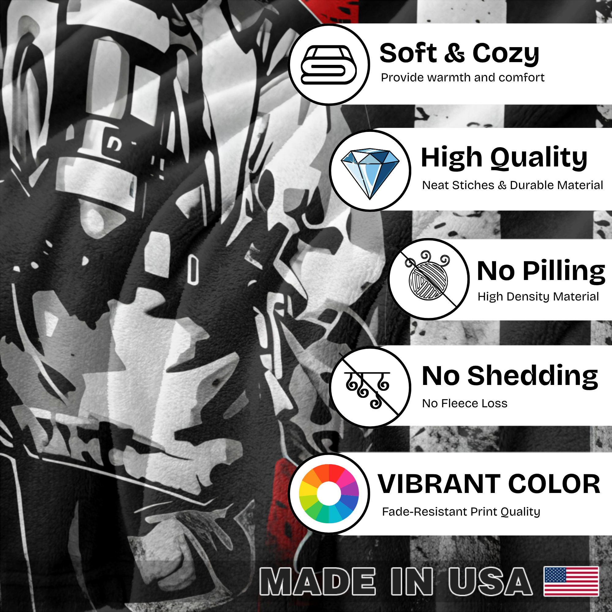 Couverture personnalisée pour pompier - Drapeau rouge avec nom et numéro