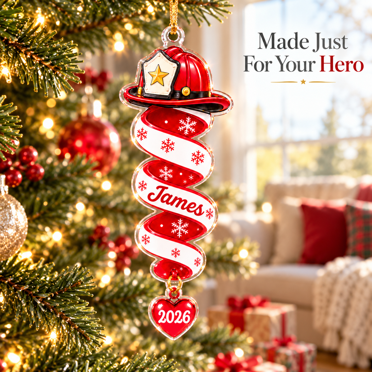 Personalized Acrylic Firefighter Christmas Ornament – Custom Name