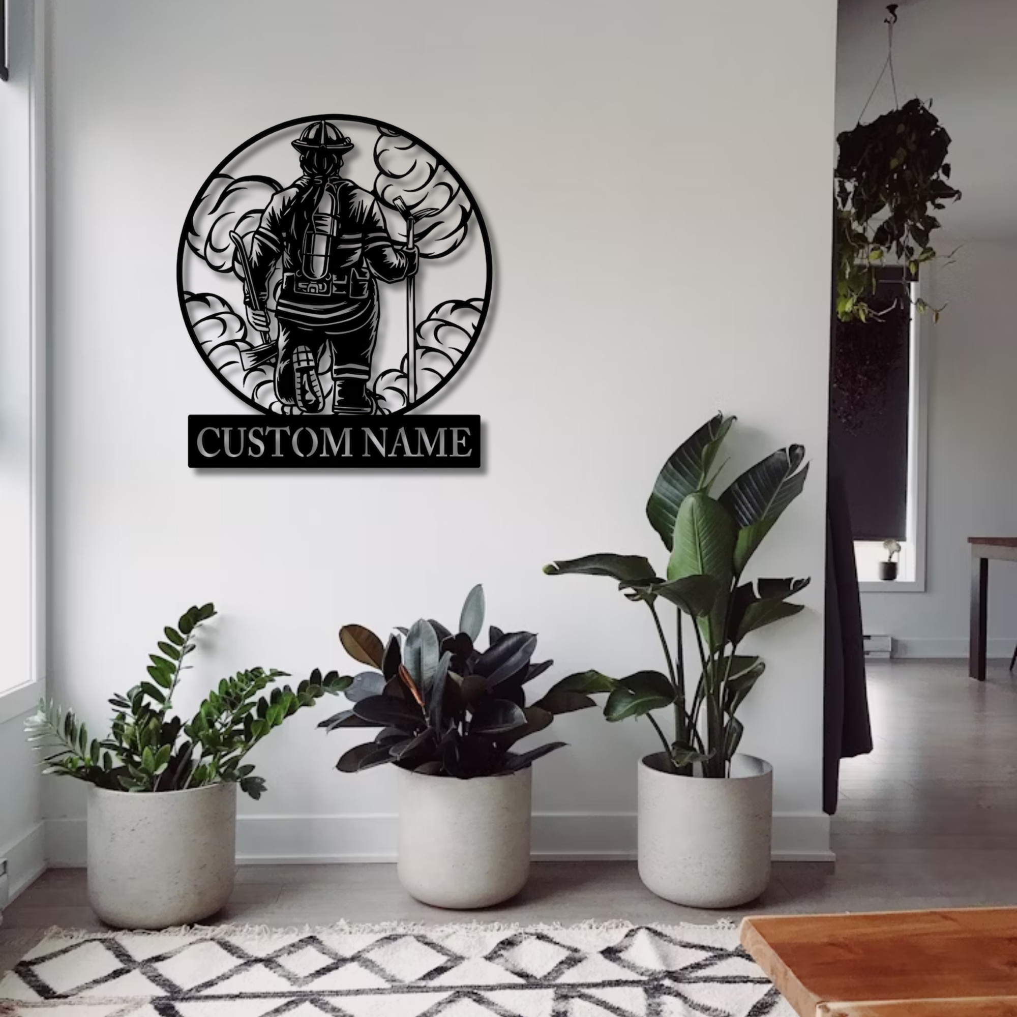 Personalized Firefighter Metal Sign - Custom Name Wall Art - Male Female Firefighter Silhouette Decor