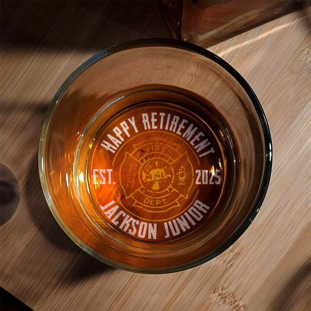 Personalized Firefighter Retirement Whiskey Glass 11oz -Print Side and Bottom