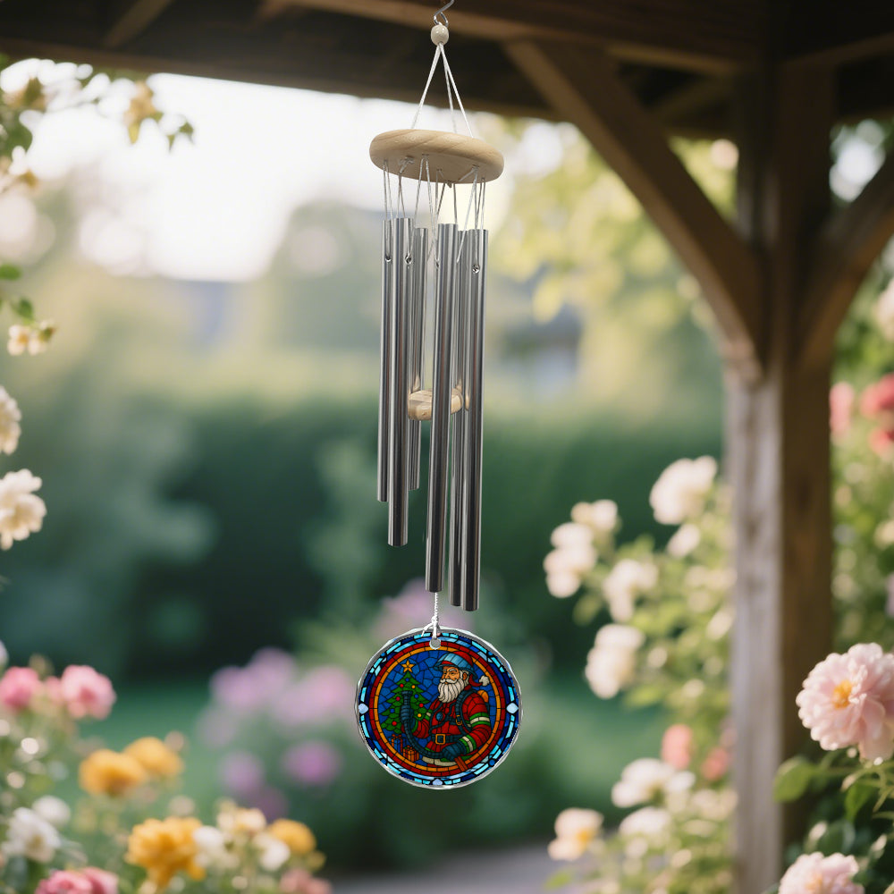 Firefighter Santa Wind Chime - Glass Ornament Christmas Decor