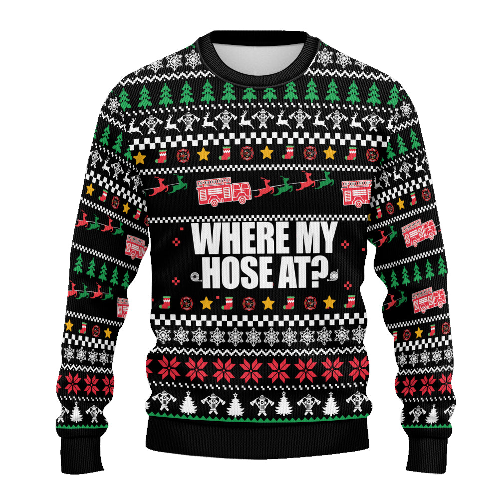 Firefighter Ugly Christmas Sweater - Where My Hose At