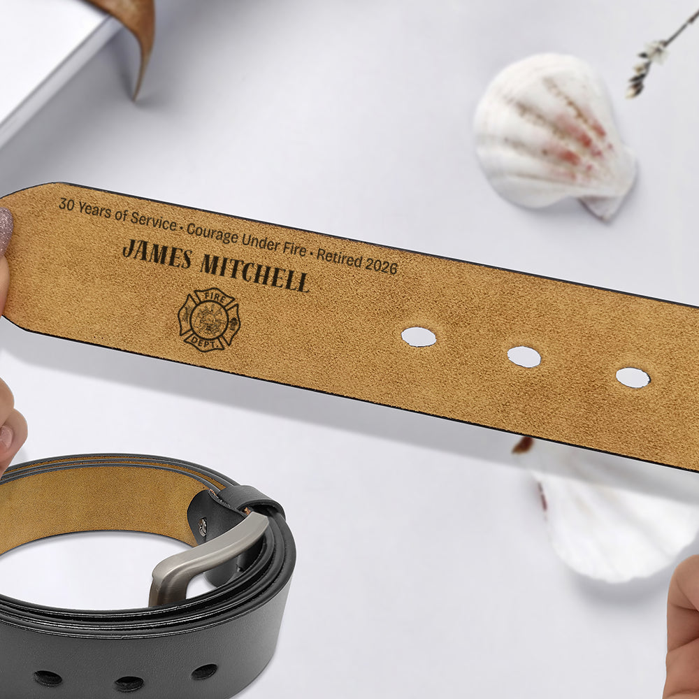 Personalized Firefighter Belt - Custom Retirement Engraved Leather Gift