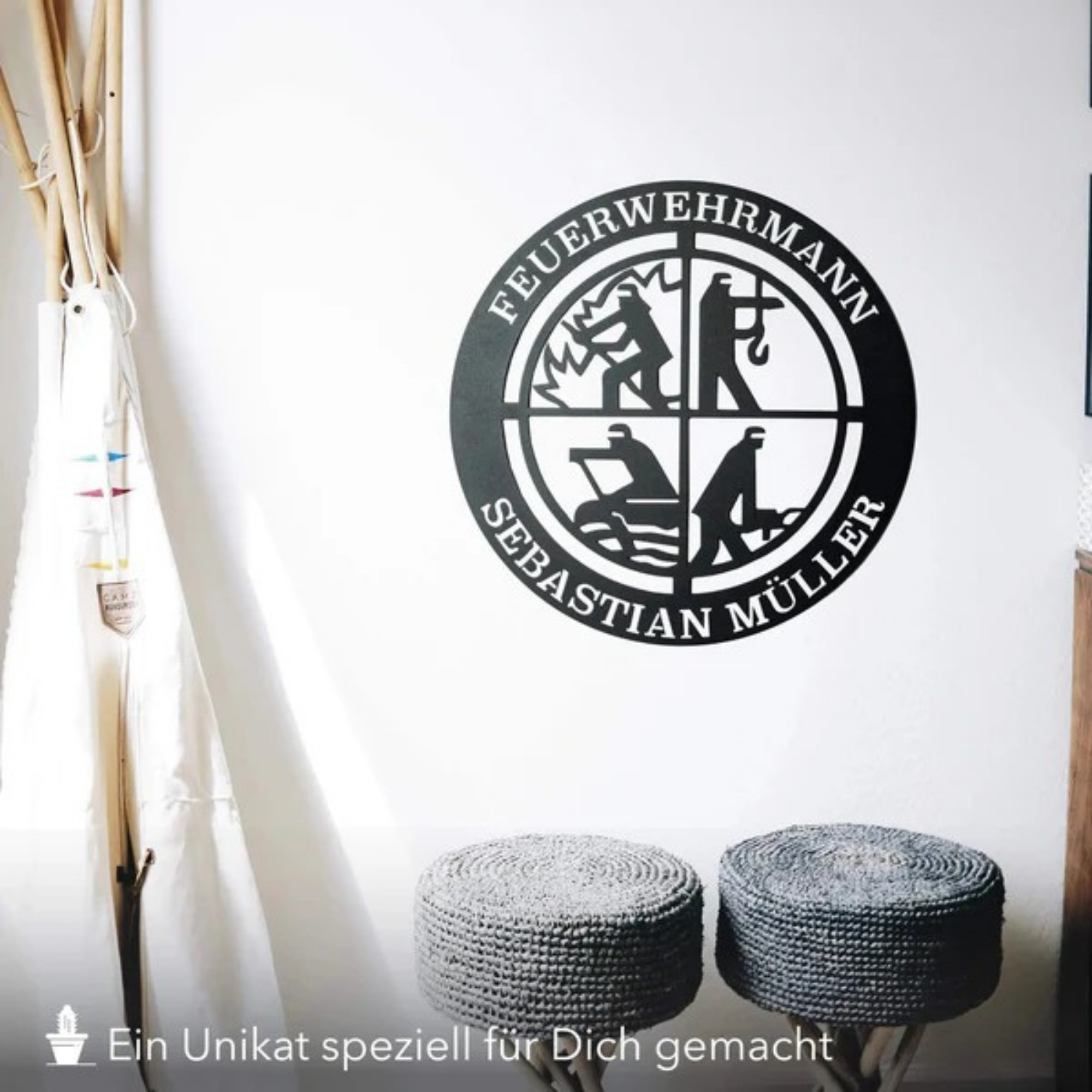 Personalisiertes Feuerwehrmann Metallschild - Wanddeko für Feuerwehrleute