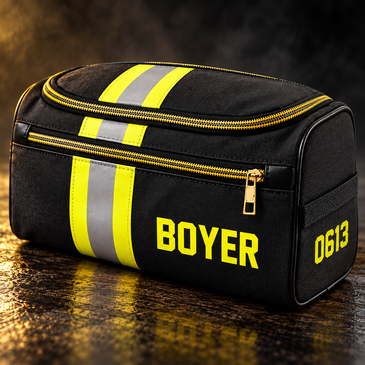 Personalized Firefighter Leather Toiletry Bag - Custom Name & Number