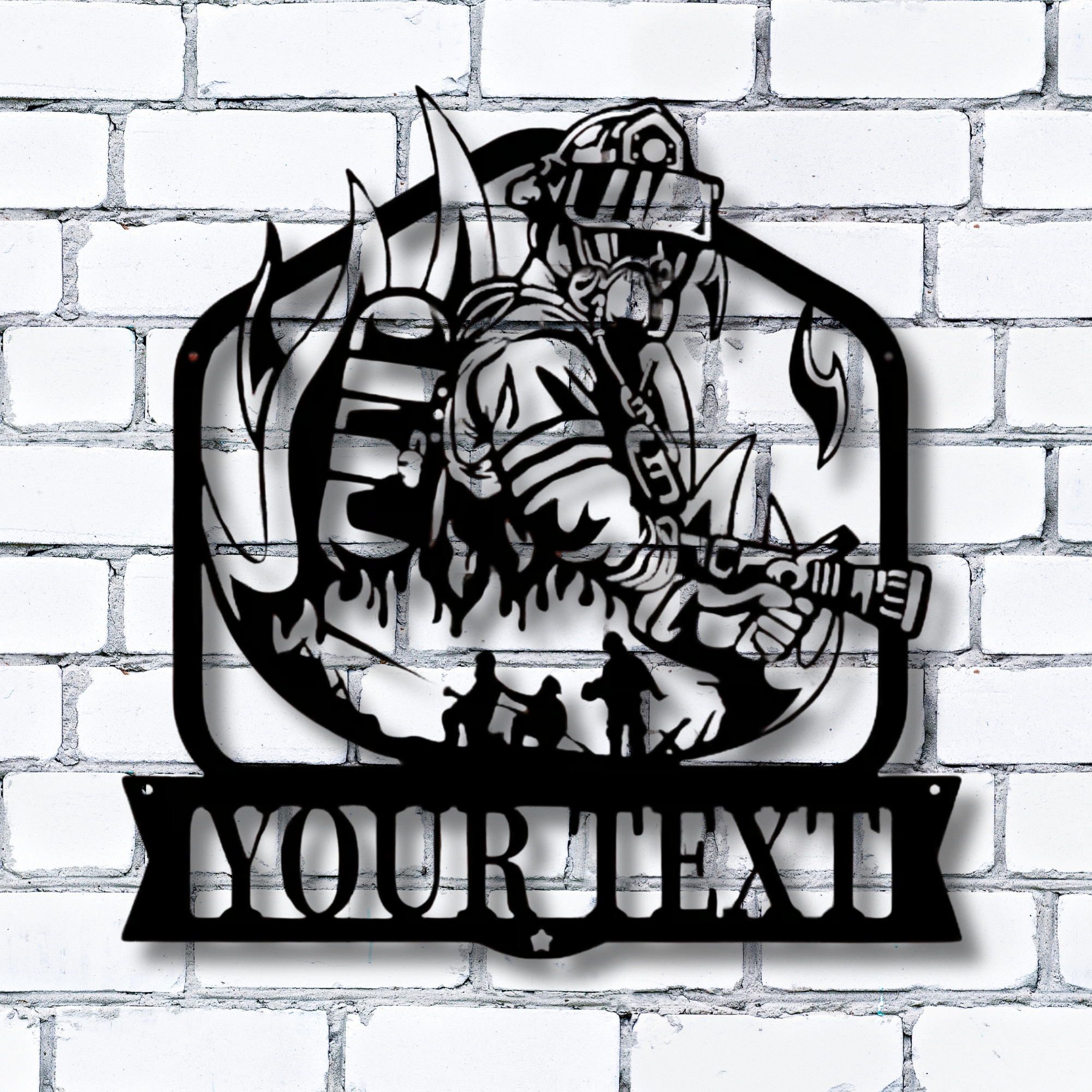 Firefighter With Hose Custom Metal Sign - Personalized Wall Art