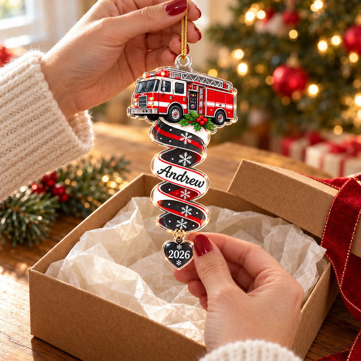 Personalized Acrylic Firefighter Christmas Ornament – Custom Name