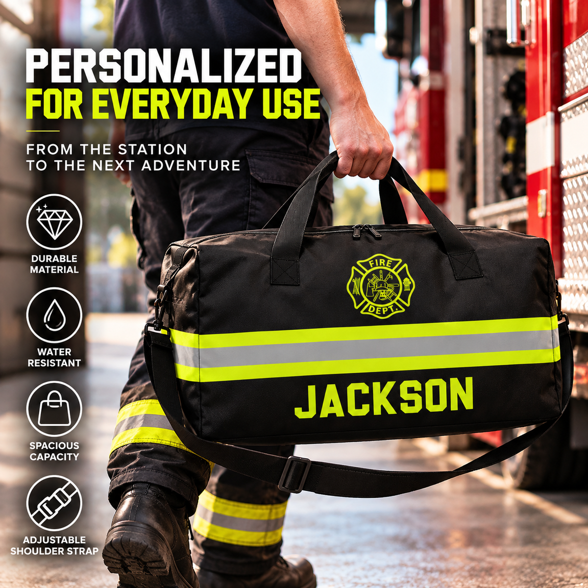 Personalized Firefighter Duffle Bag with Name | Work & Gym & Travel