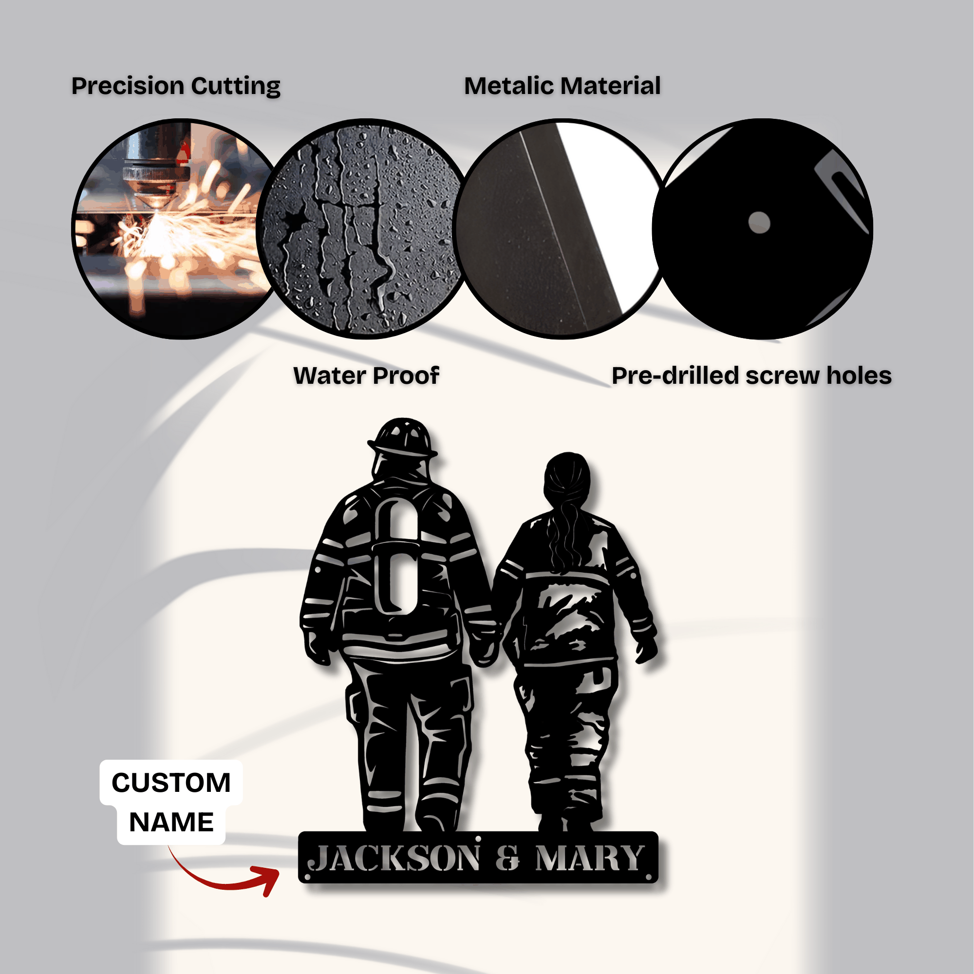 Personalized Firefighter Couple Metal Sign - Custom Names Wall Art
