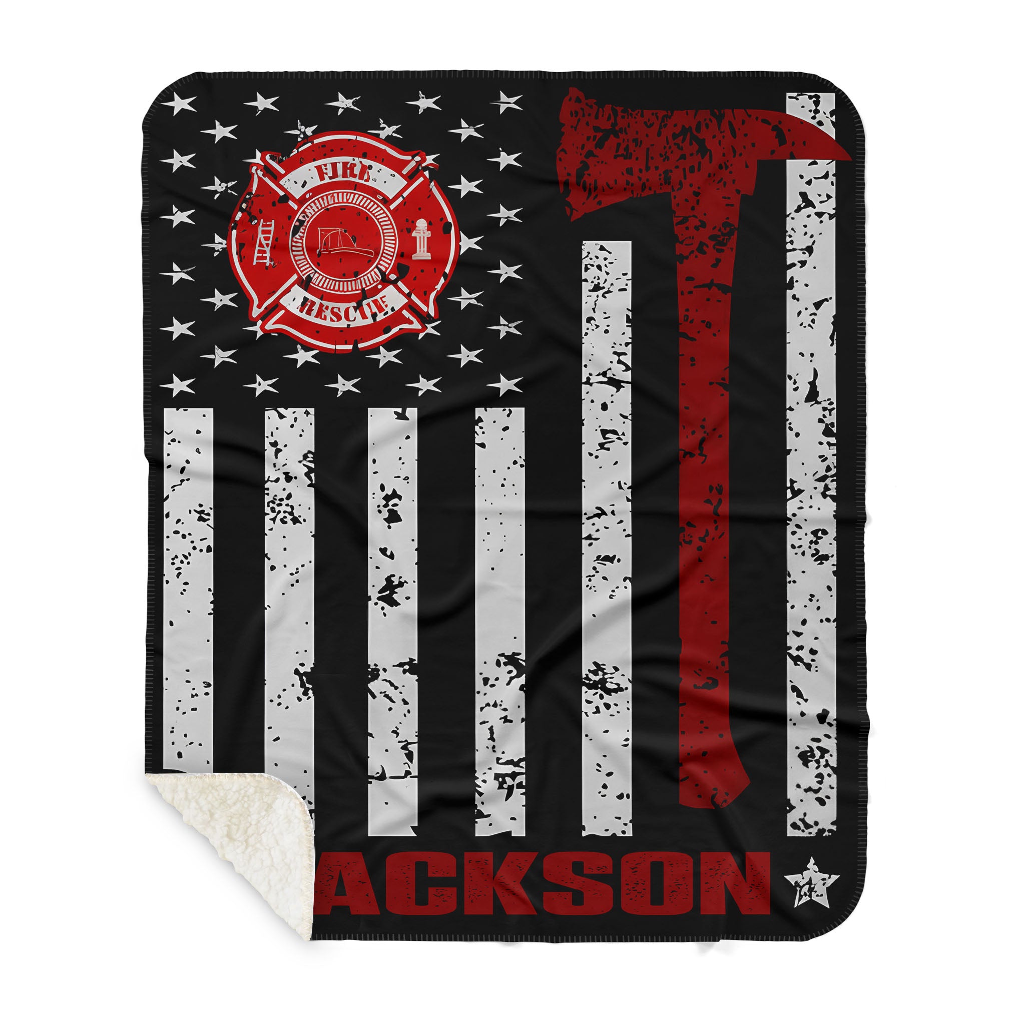 Couverture personnalisée pour pompier - Drapeau de la Ligne Rouge - Nom personnalisé