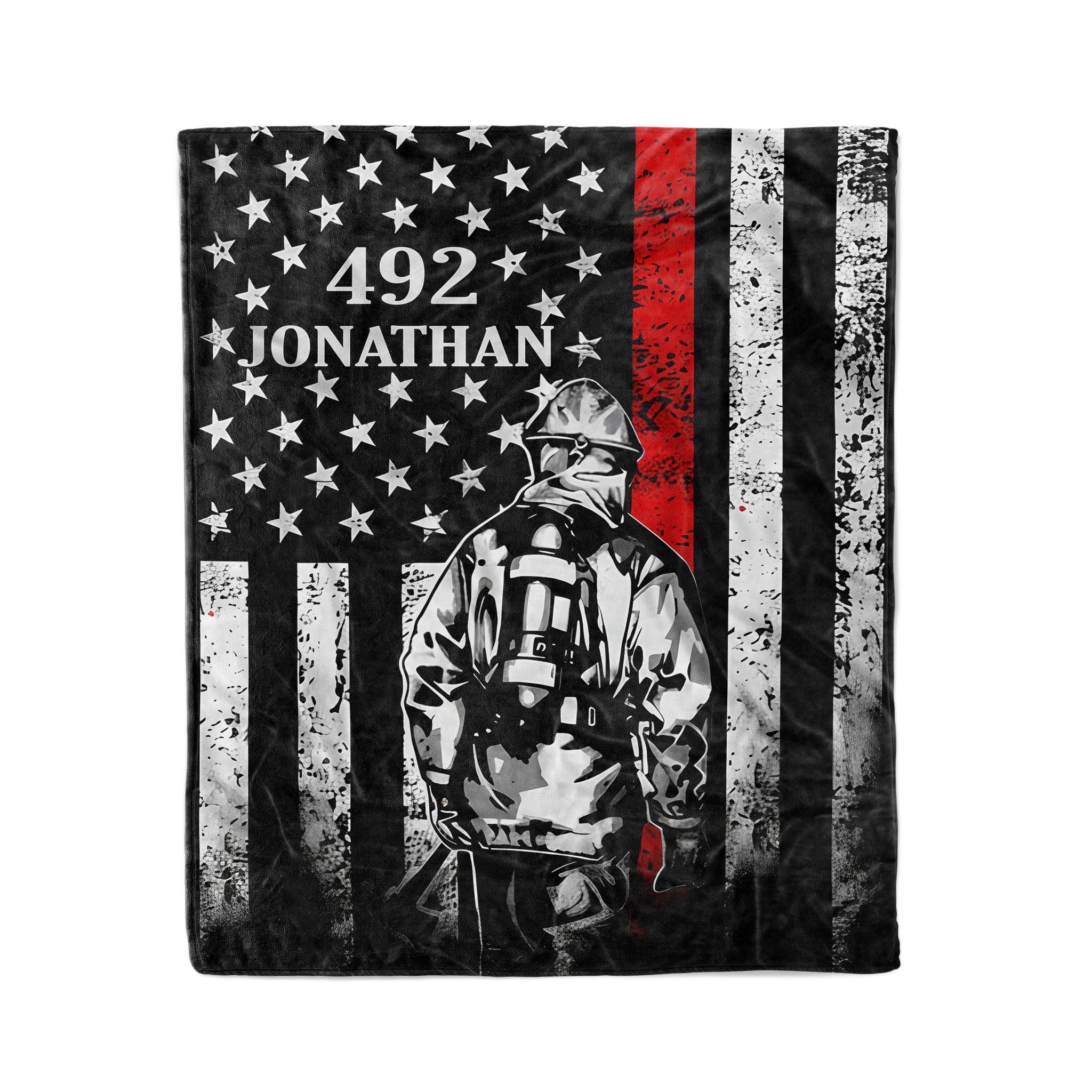 Couverture personnalisée pour pompier - Drapeau rouge avec nom et numéro