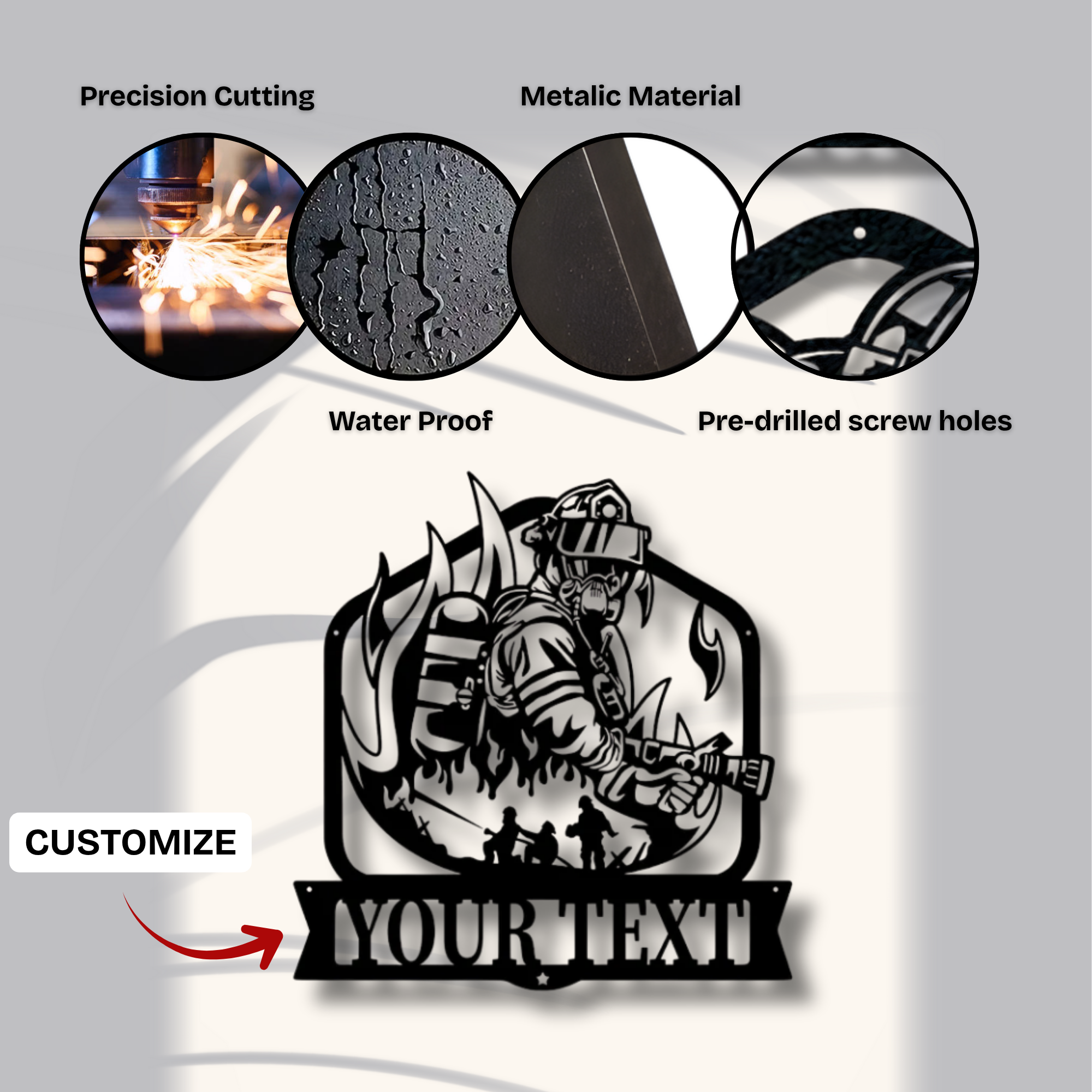 Individuelles Metallschild „Feuerwehrmann mit Schlauch“ – Personalisierte Wanddekoration