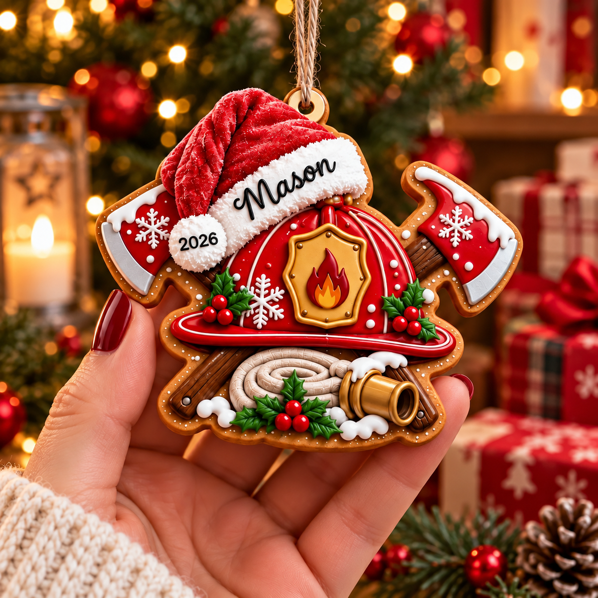 Personalized Firefighter 3D Relief Acrylic Ornament - Custom Fireman Christmas Tree Decor