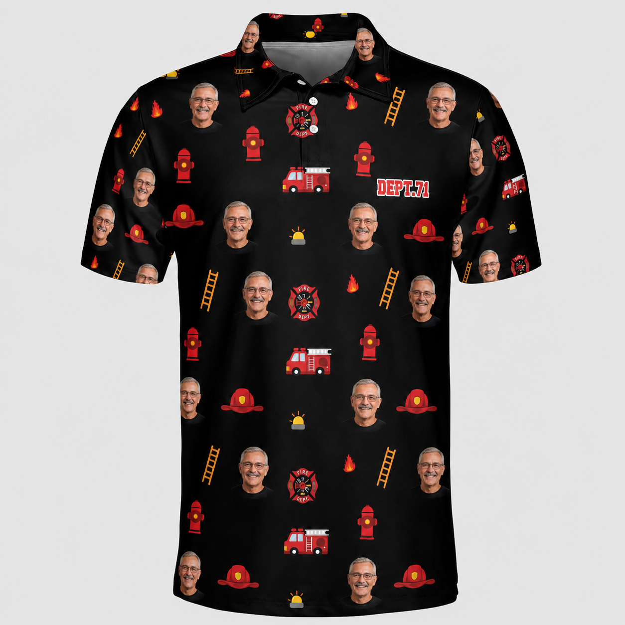 Personalized Firefighter Dad Polo Shirt With Photo & Department Number – Custom Firefighter Gift For Dad