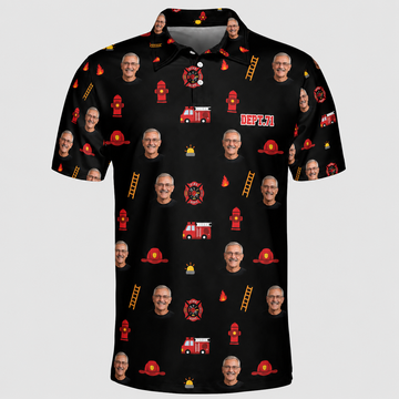 Personalized Firefighter Dad Polo Shirt With Photo & Department Number – Custom Firefighter Gift For Dad