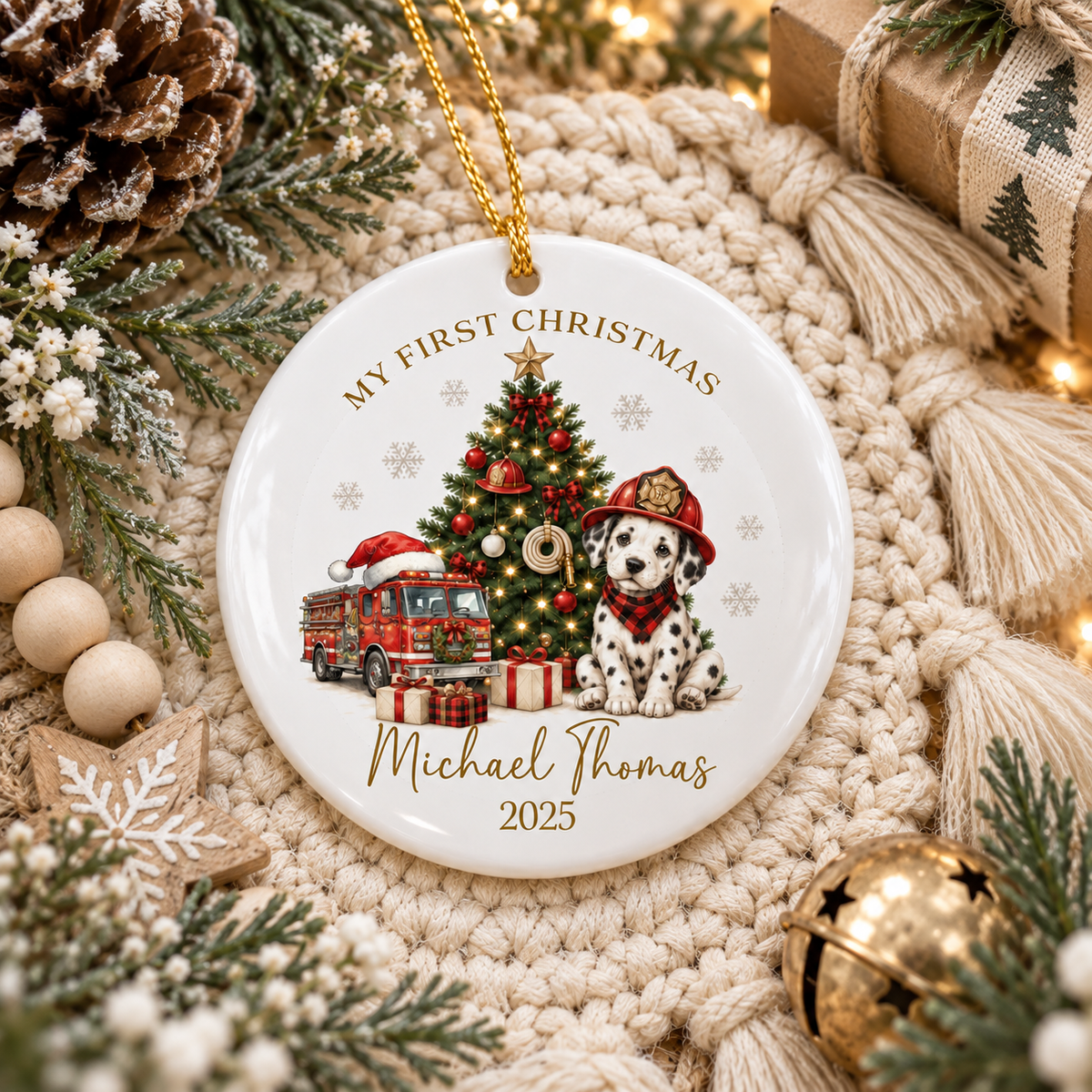 Personalized Baby First Christmas Ornament | Custom Name Firefighter Keepsake 2026