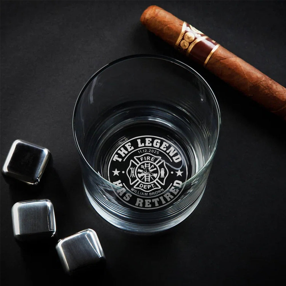 Personalized Firefighter Retirement Whiskey Glass - Custom Name & Date 11oz Bottom Engraving