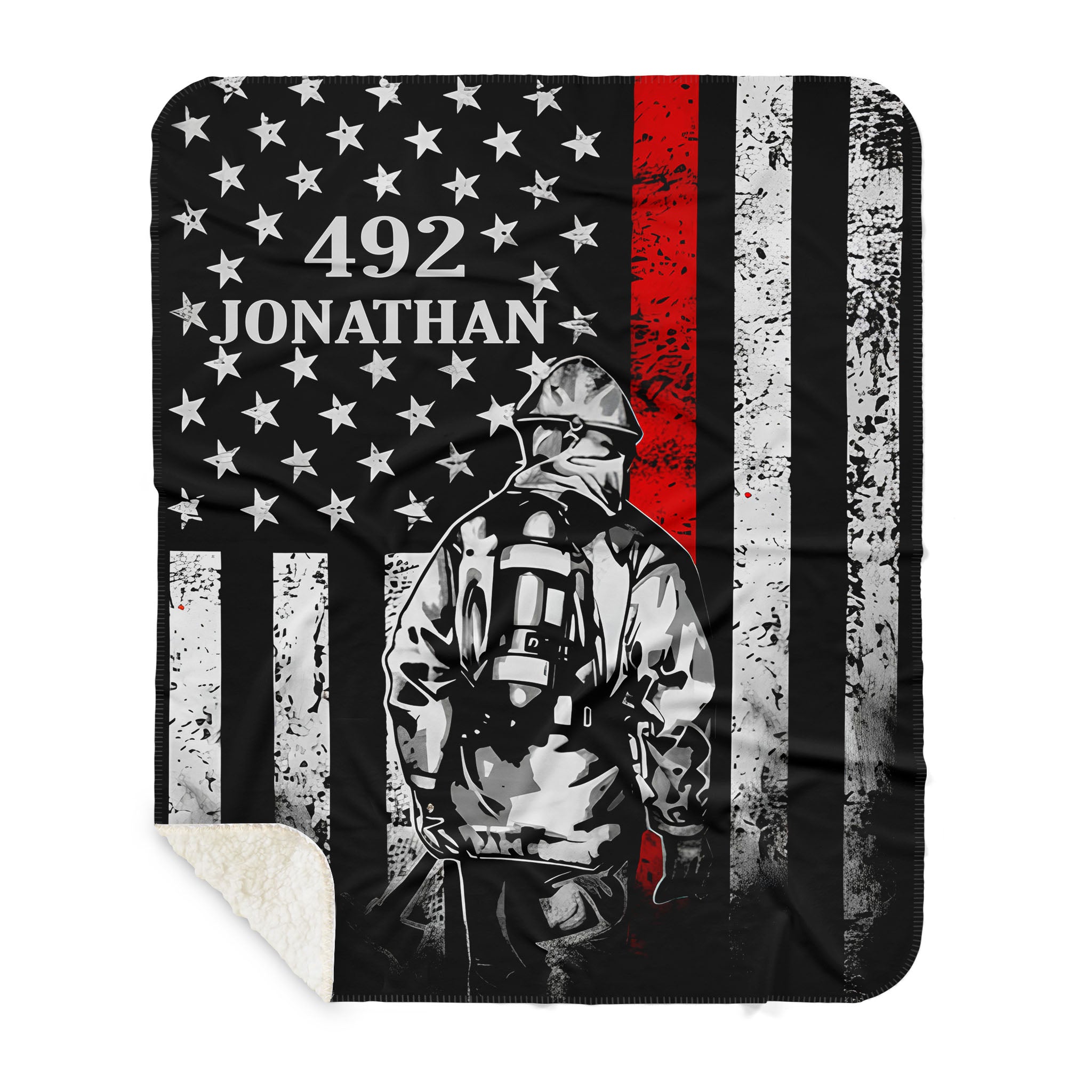 Couverture personnalisée pour pompier - Drapeau rouge avec nom et numéro