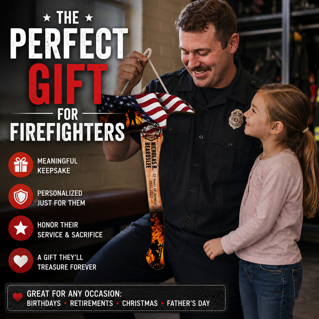 Custom Firefighter Axe Wood Sign - Gifts for FireFighter Colleagues Friends Family