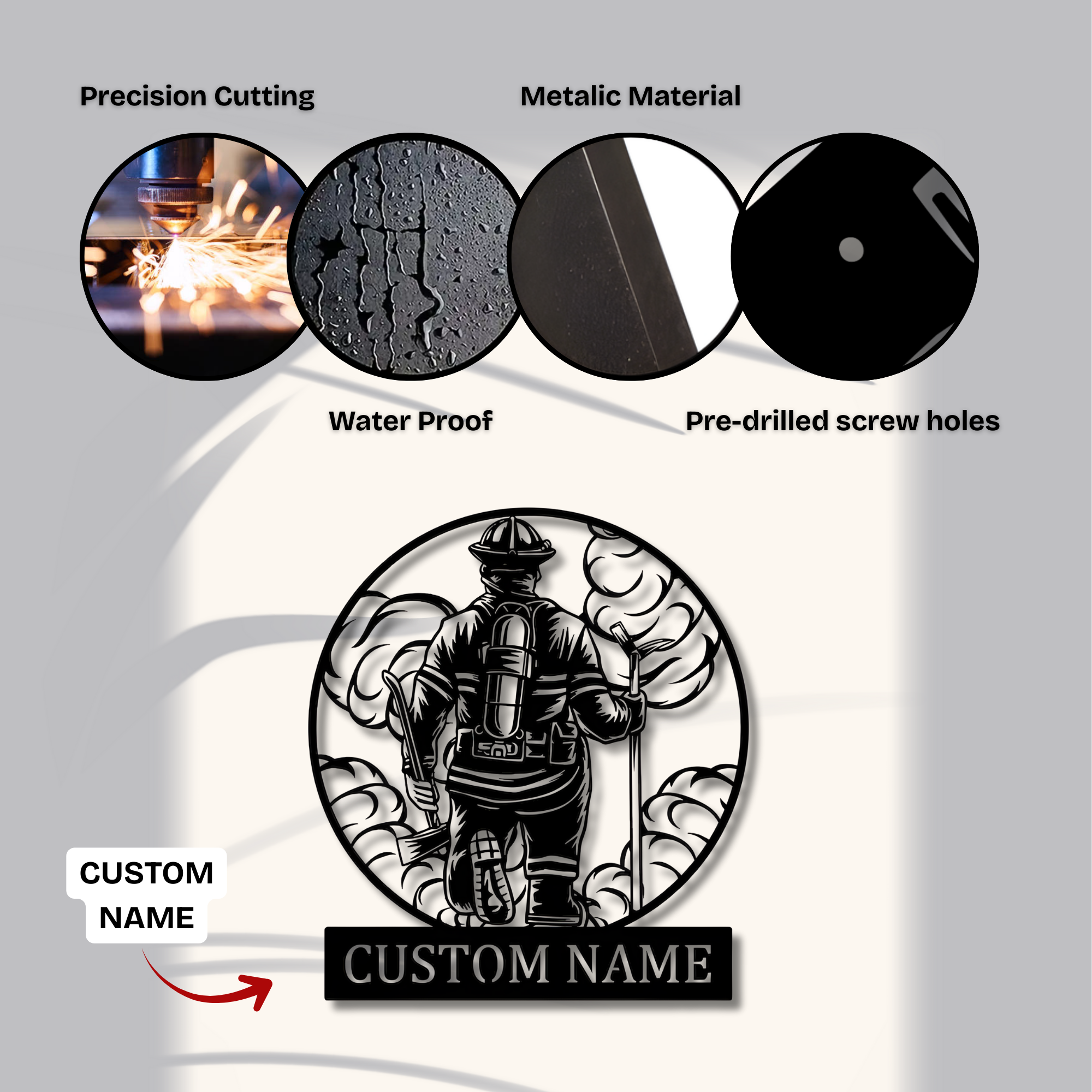 Personalized Firefighter Metal Sign - Custom Name Wall Art - Male Female Firefighter Silhouette Decor