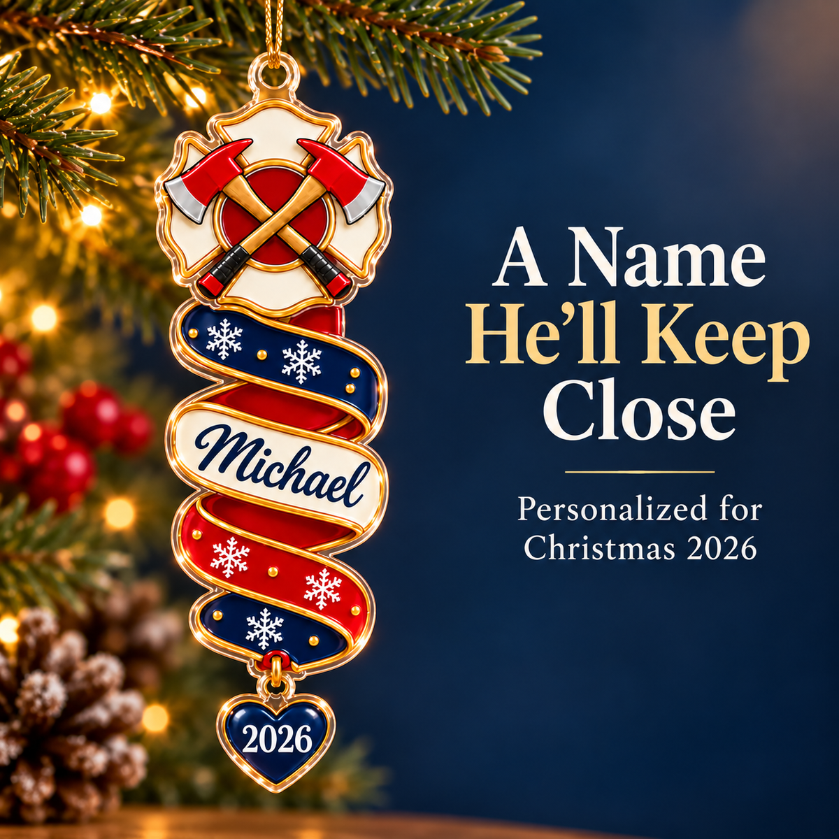Personalized Acrylic Firefighter Christmas Ornament – Custom Name