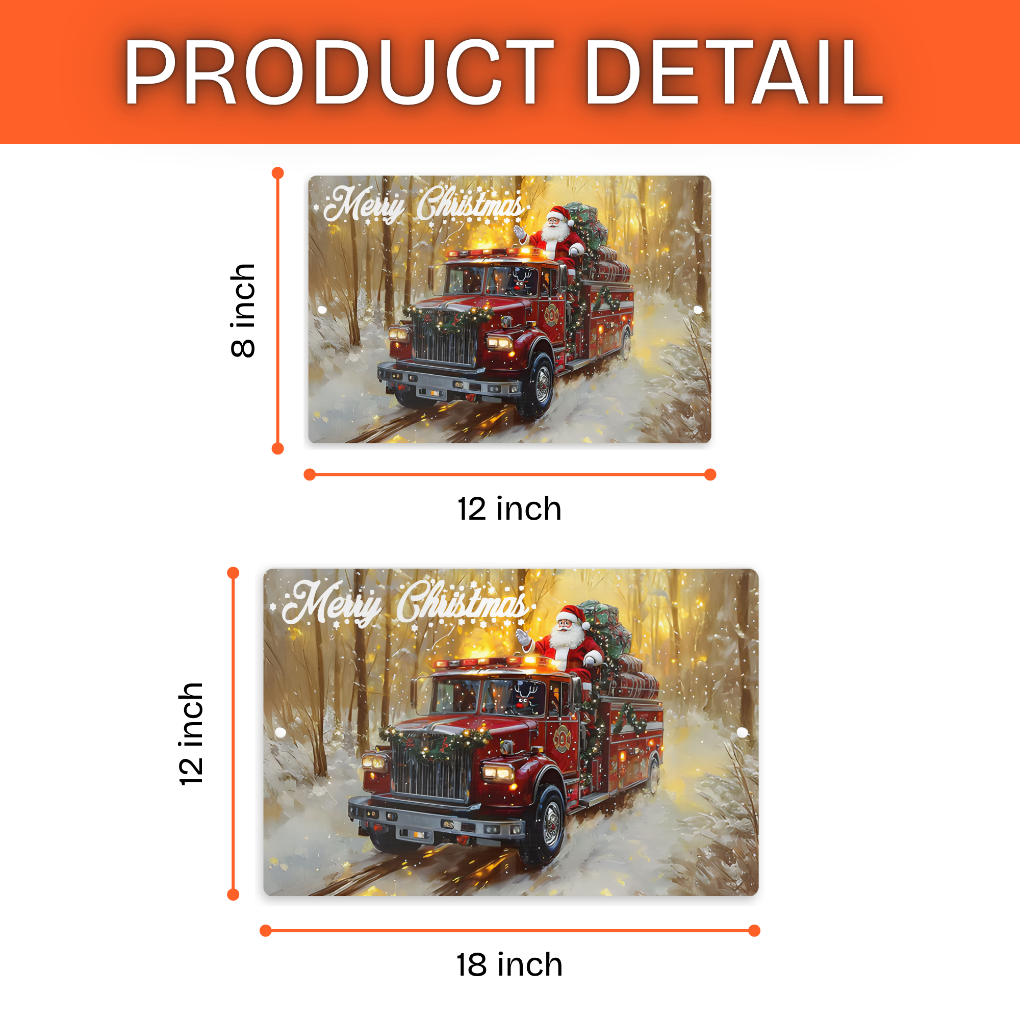 Firefighter Santa Fire Truck - Christmas Metal Sign