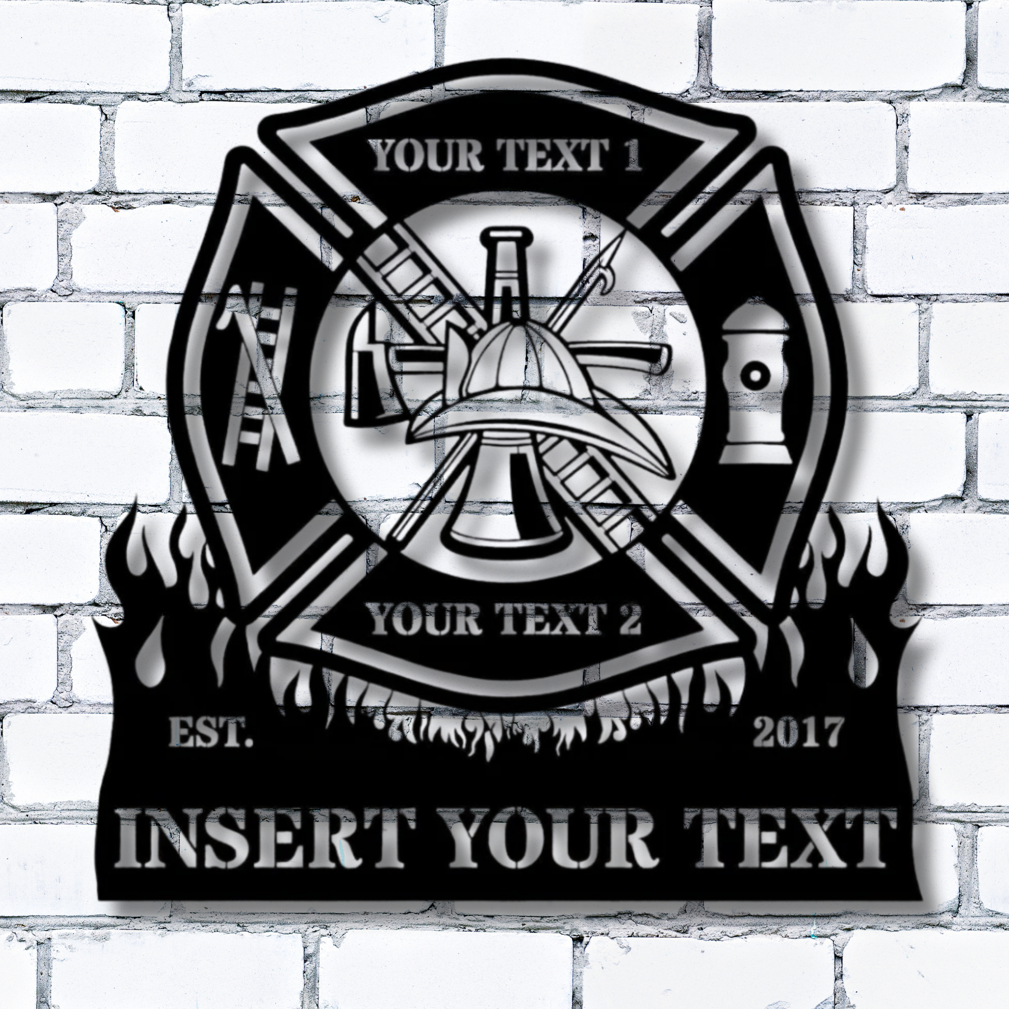 Personalized Firefighter Metal Sign - Custom Maltese Cross Fire Dept Decor