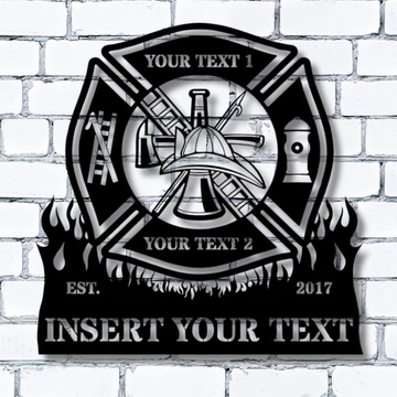 Personalized Firefighter Metal Sign - Custom Maltese Cross Fire Dept Decor