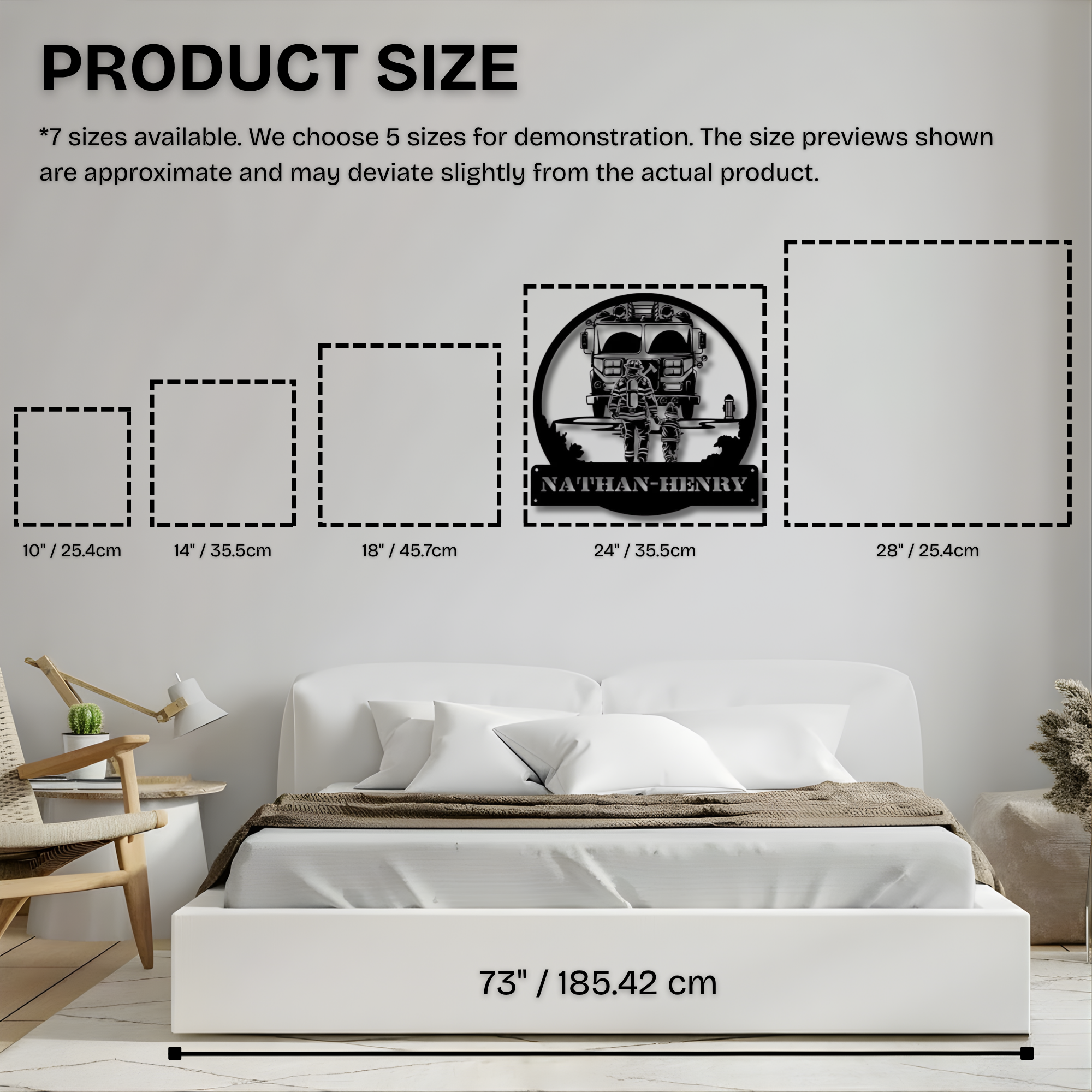 Metallschild mit individuellem Namen „Feuerwehrmann-Papa und sein Kind“ – Personalisierte Wanddekoration