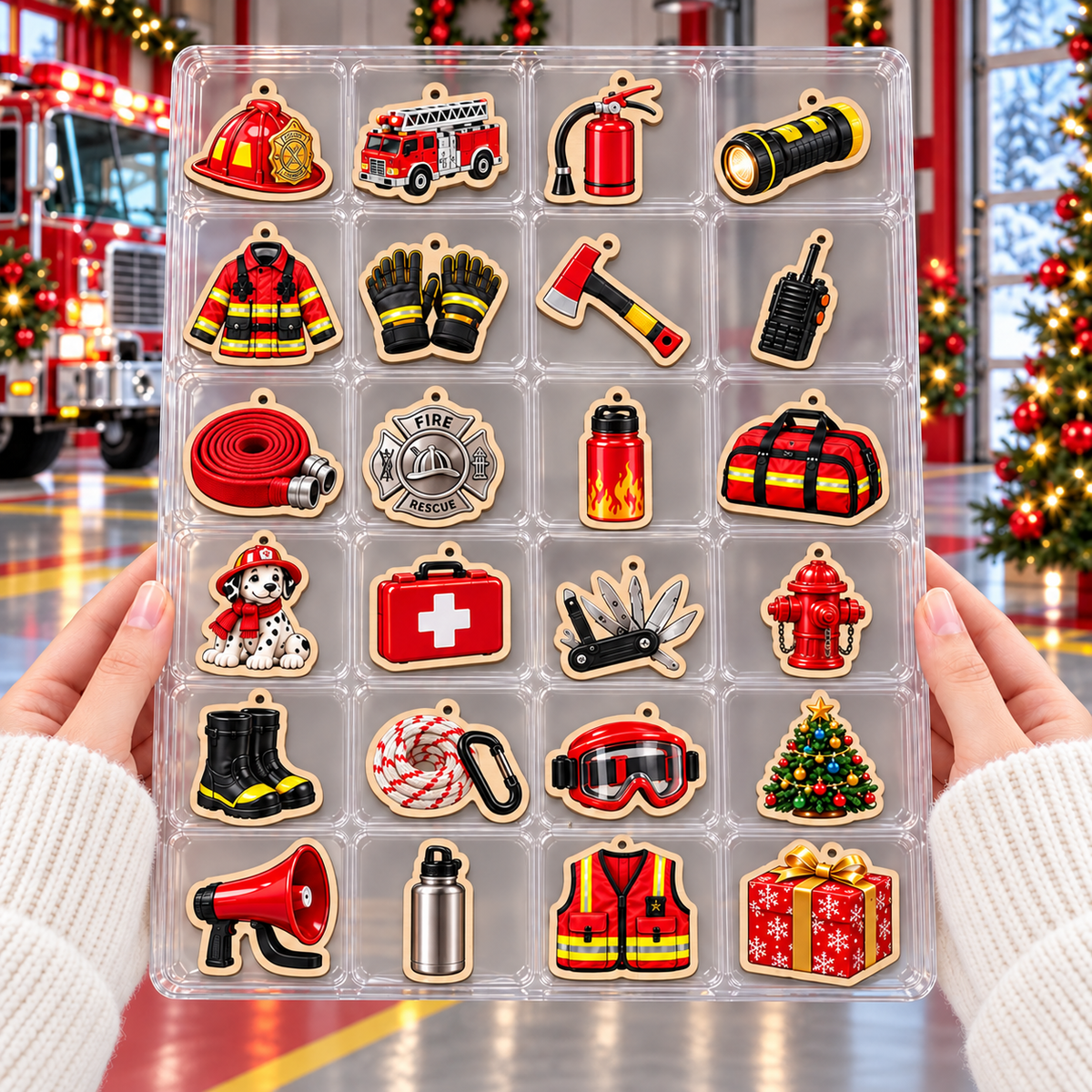 Firefighter Advent Calendar with 24 Wooden Keychains