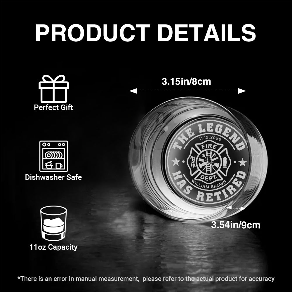 Personalized Firefighter Retirement Whiskey Glass - Custom Name & Date 11oz Bottom Engraving