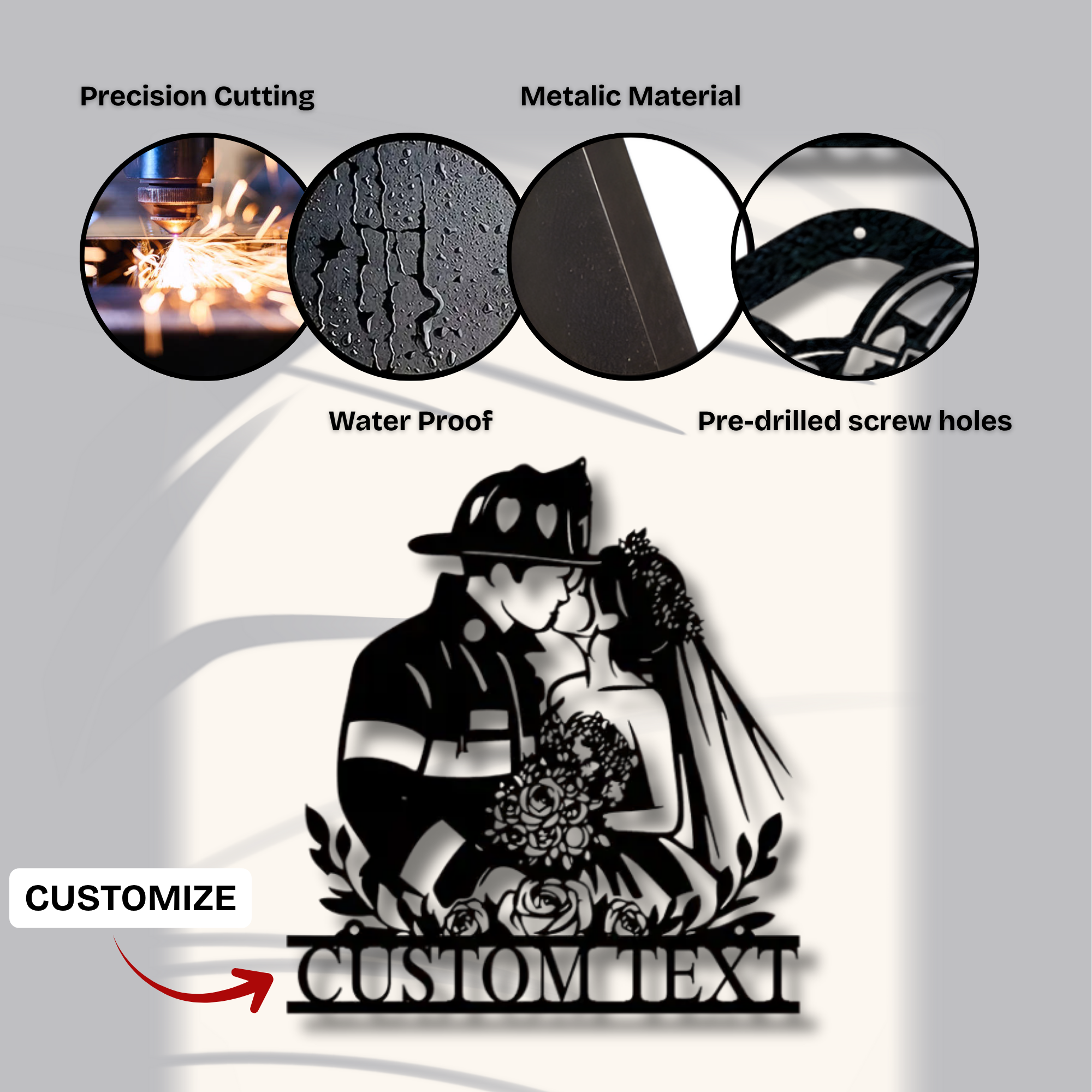 Firefighter Wedding Couple Custom Metal Sign - Personalized Wall Art