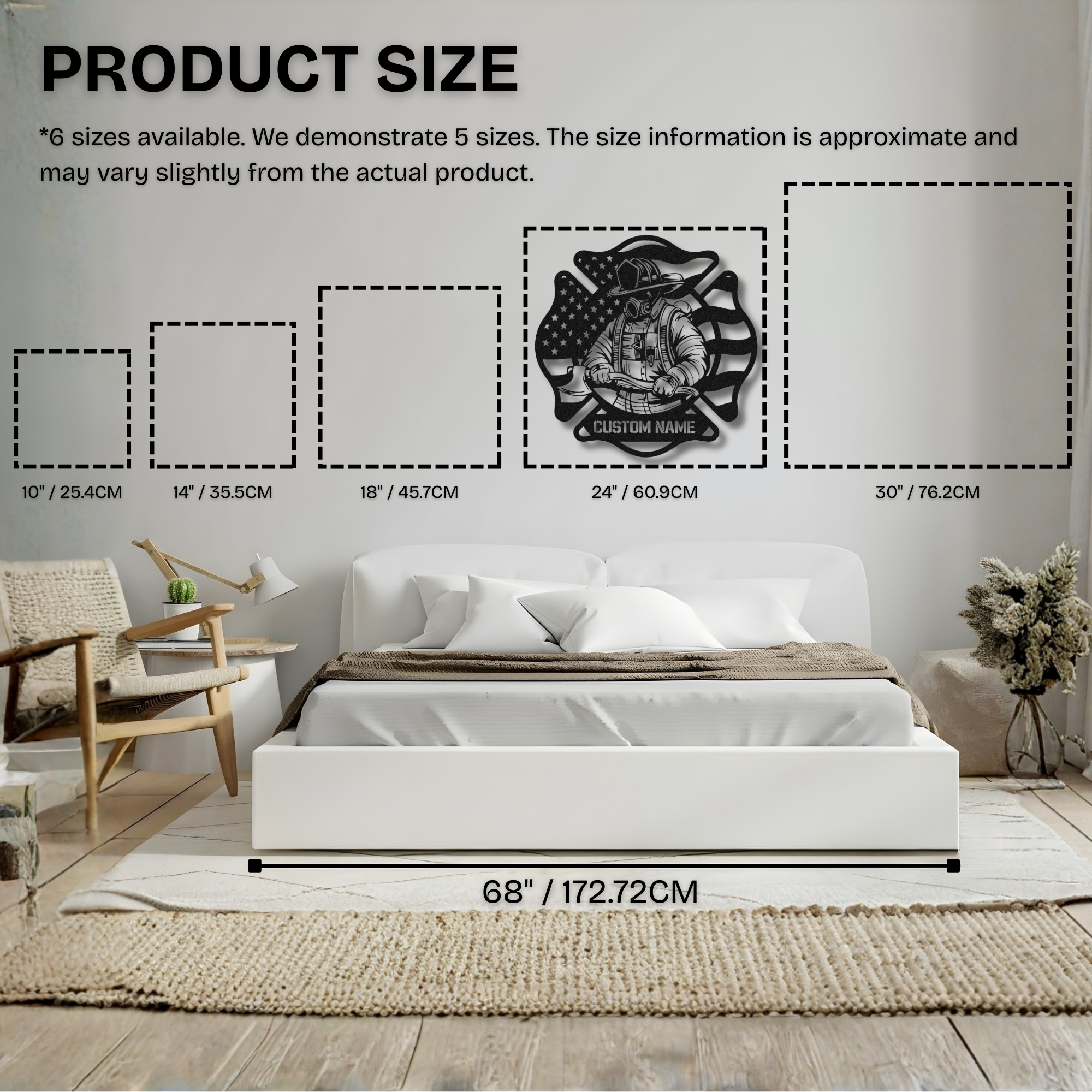 Feuerwehrmaske mit gekreuzten Äxten – Individuelles Namensschild aus Metall – Personalisierte Wanddekoration
