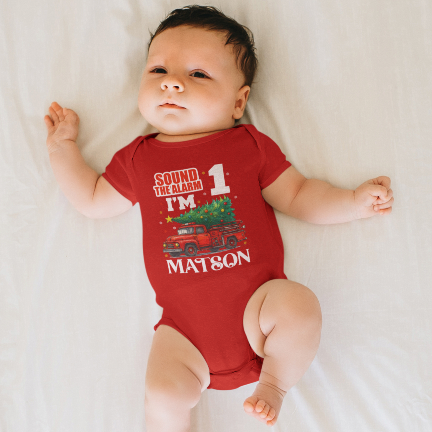 Personalized Firefighter 1st Birthday Onesie - Custom Fire Truck Baby Bodysuit