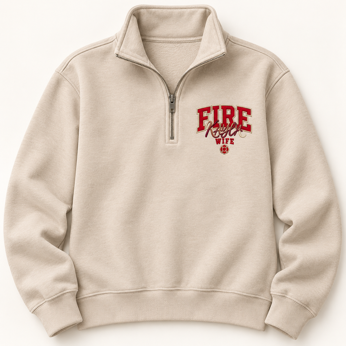 Personalized Fire Wife Quarter-Zip Sweatshirt – Firefighter Wife Gift