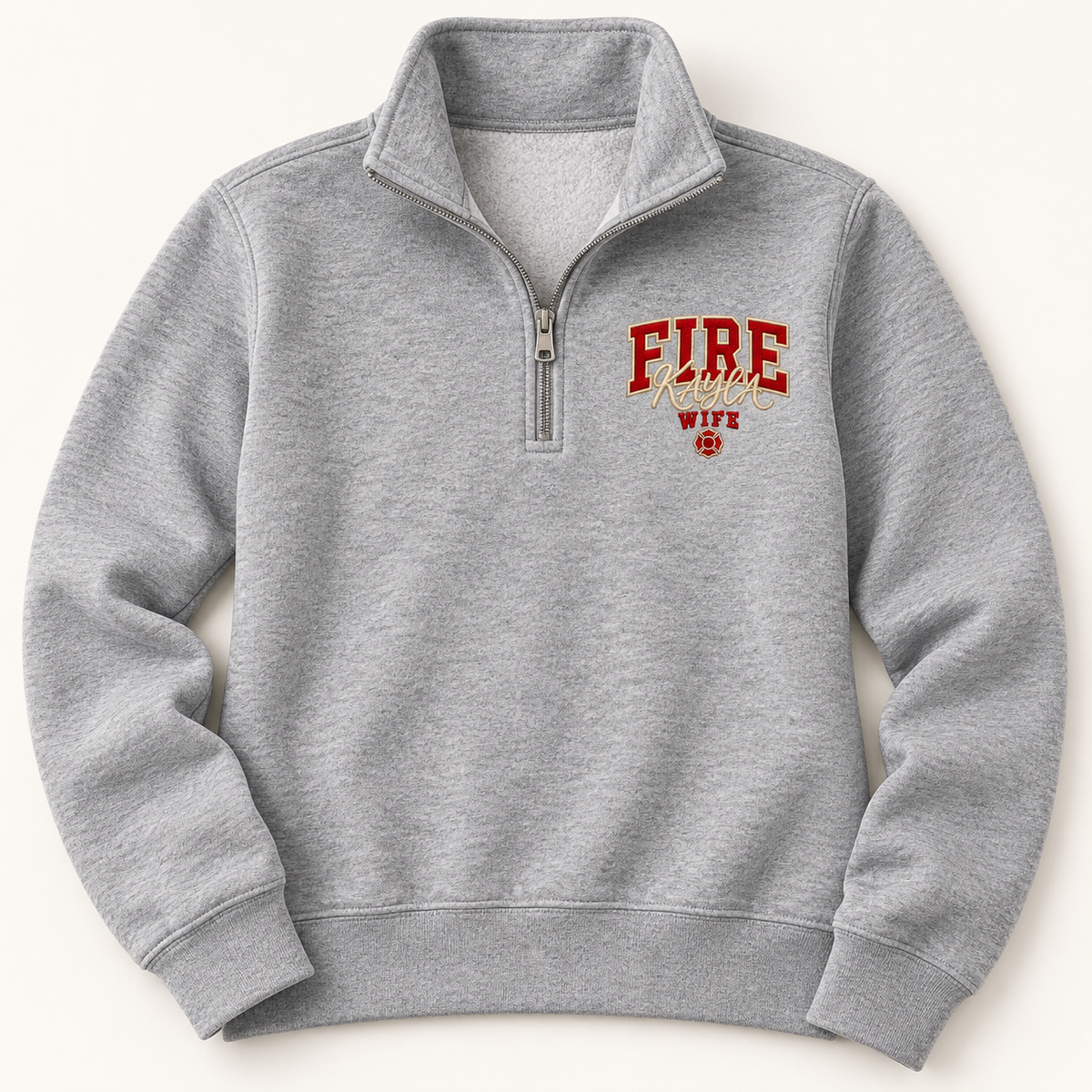Personalized Fire Wife Quarter-Zip Sweatshirt – Firefighter Wife Gift