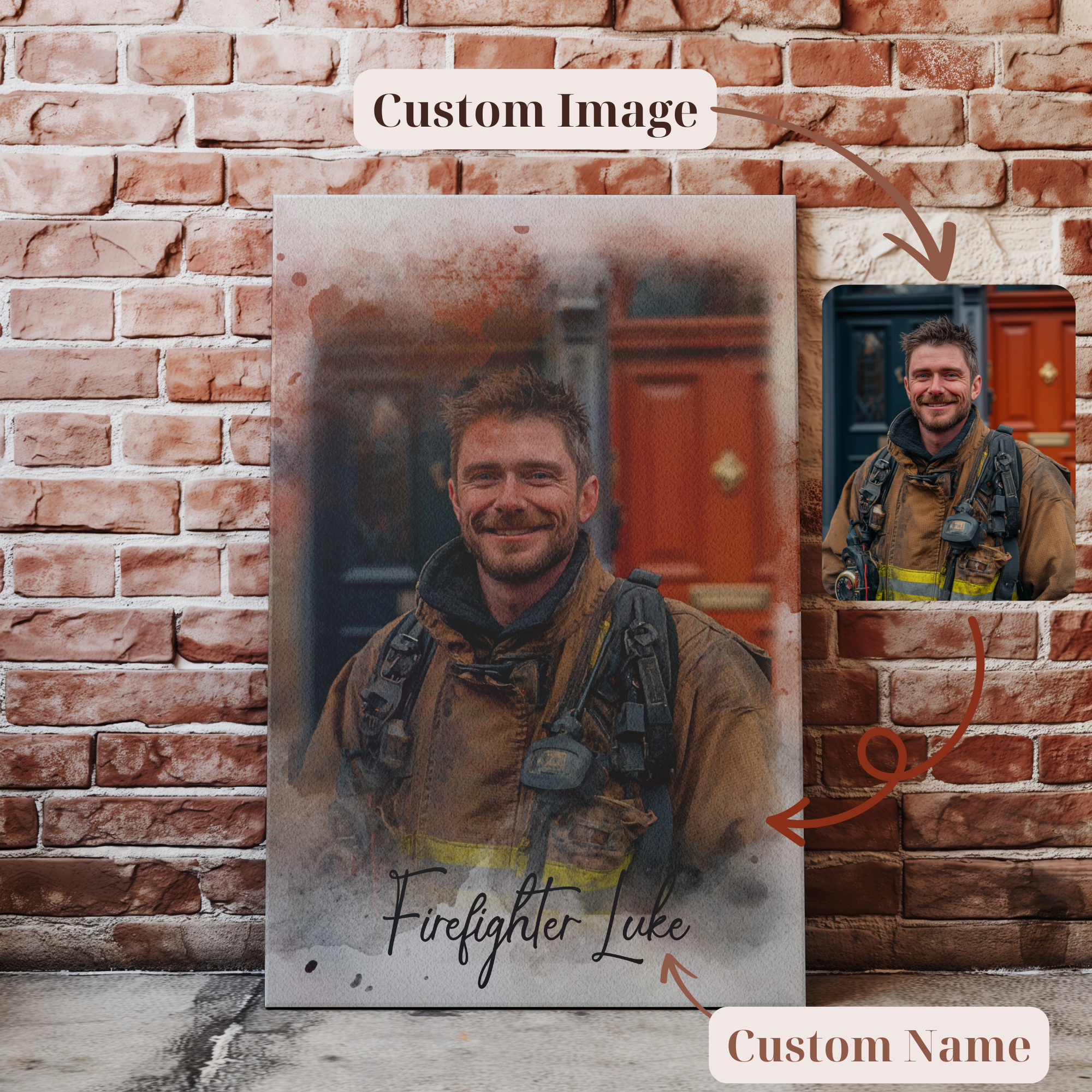 Firefighter Canvas Wall Art 1.25" - Custom Portrait Painting Gift