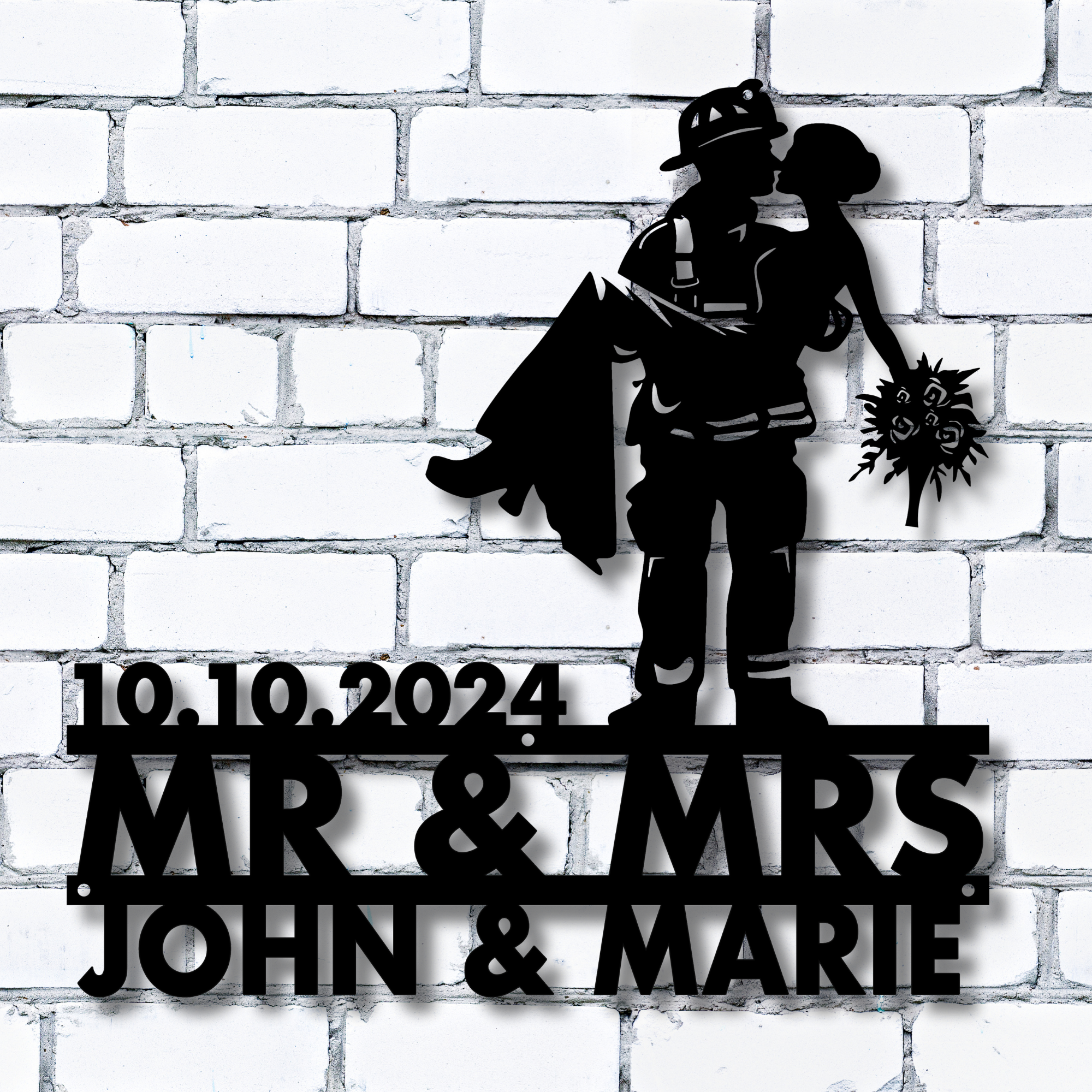 Firefighter Couple Wedding Metal Sign - Custom with Names and Date