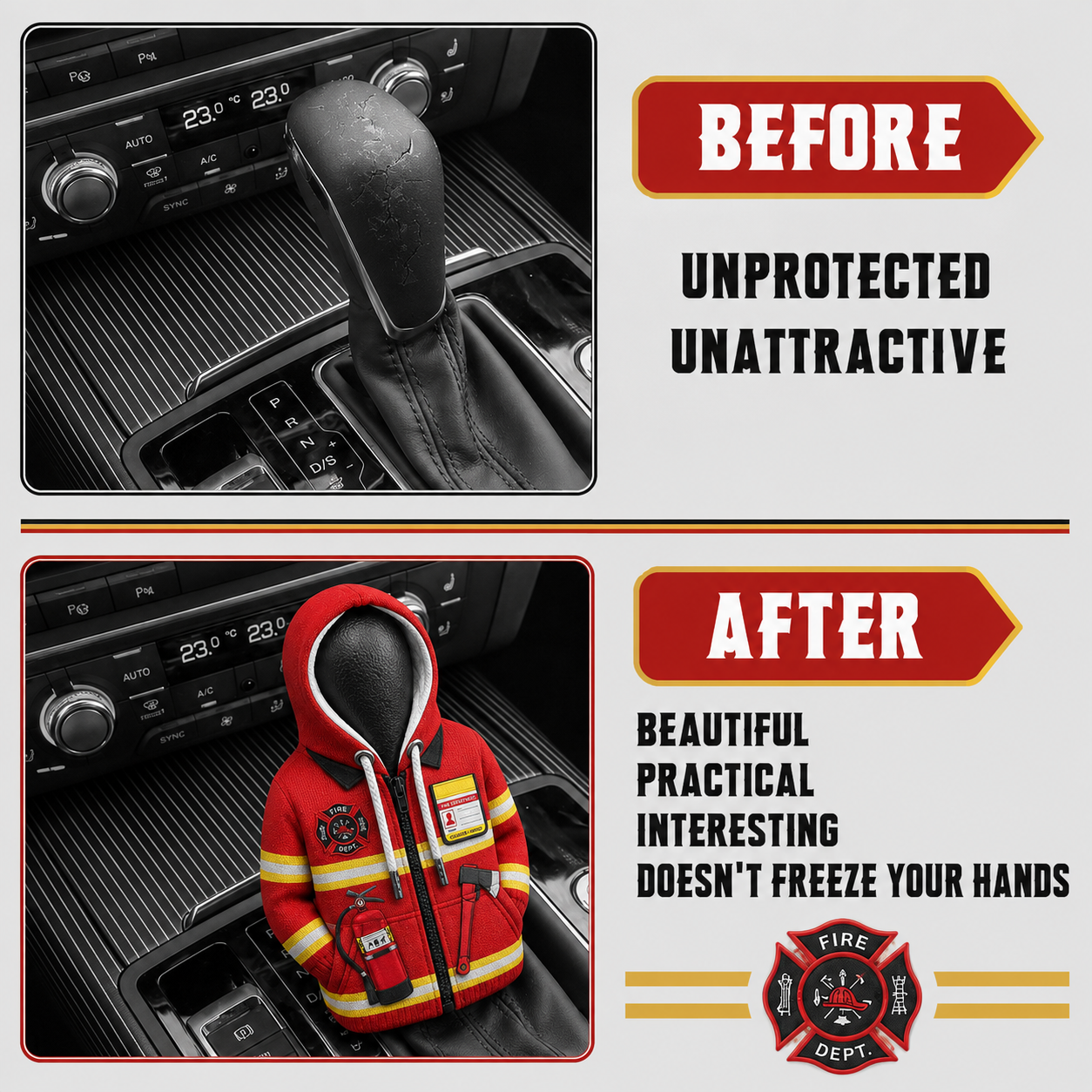 Firefighter Gear Shift Hoodie Cover – Red Mini Car Shifter Knob Protector
