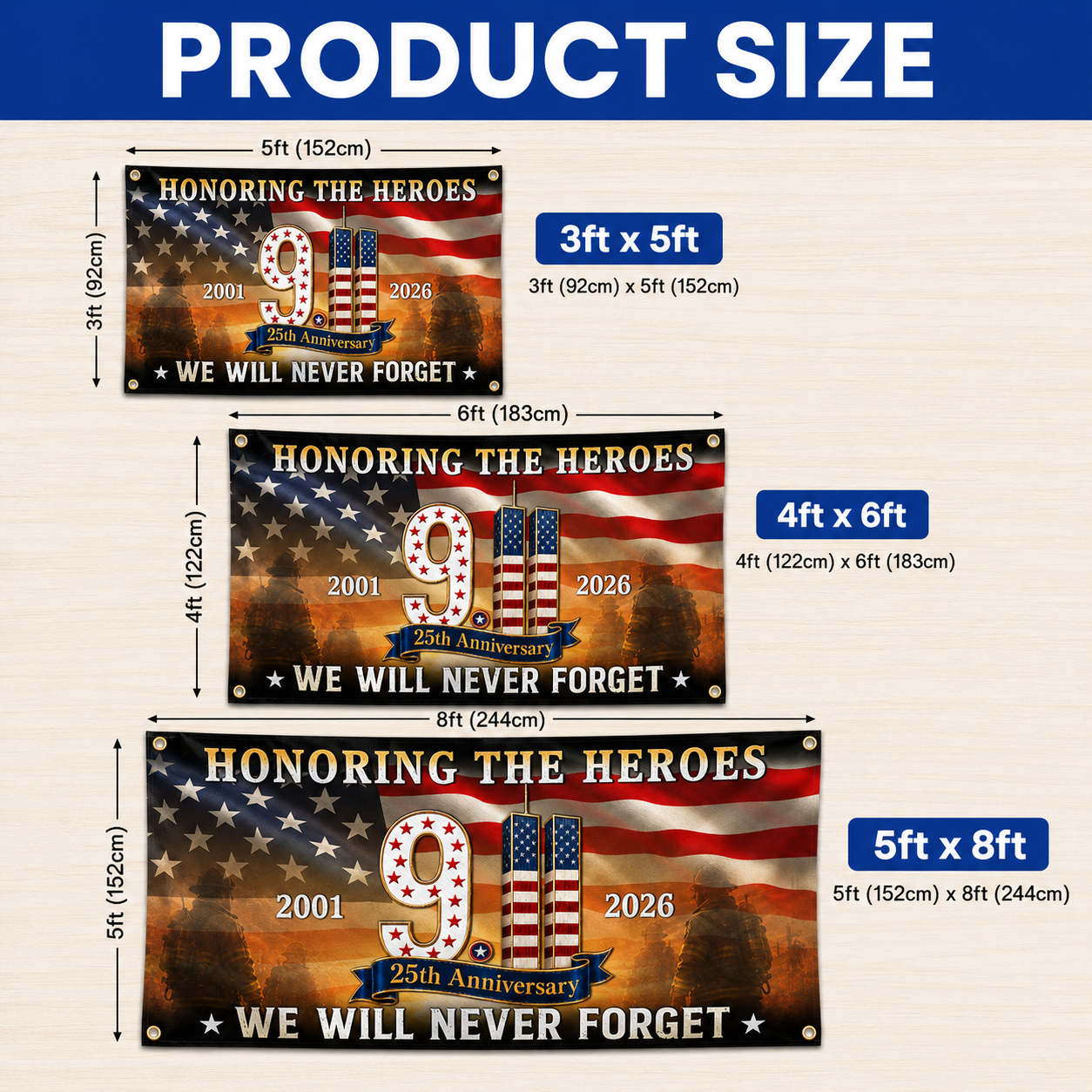 Honoring The Heroes 9/11 25th Anniversary – 9/11 Memorial Grommet Flag
