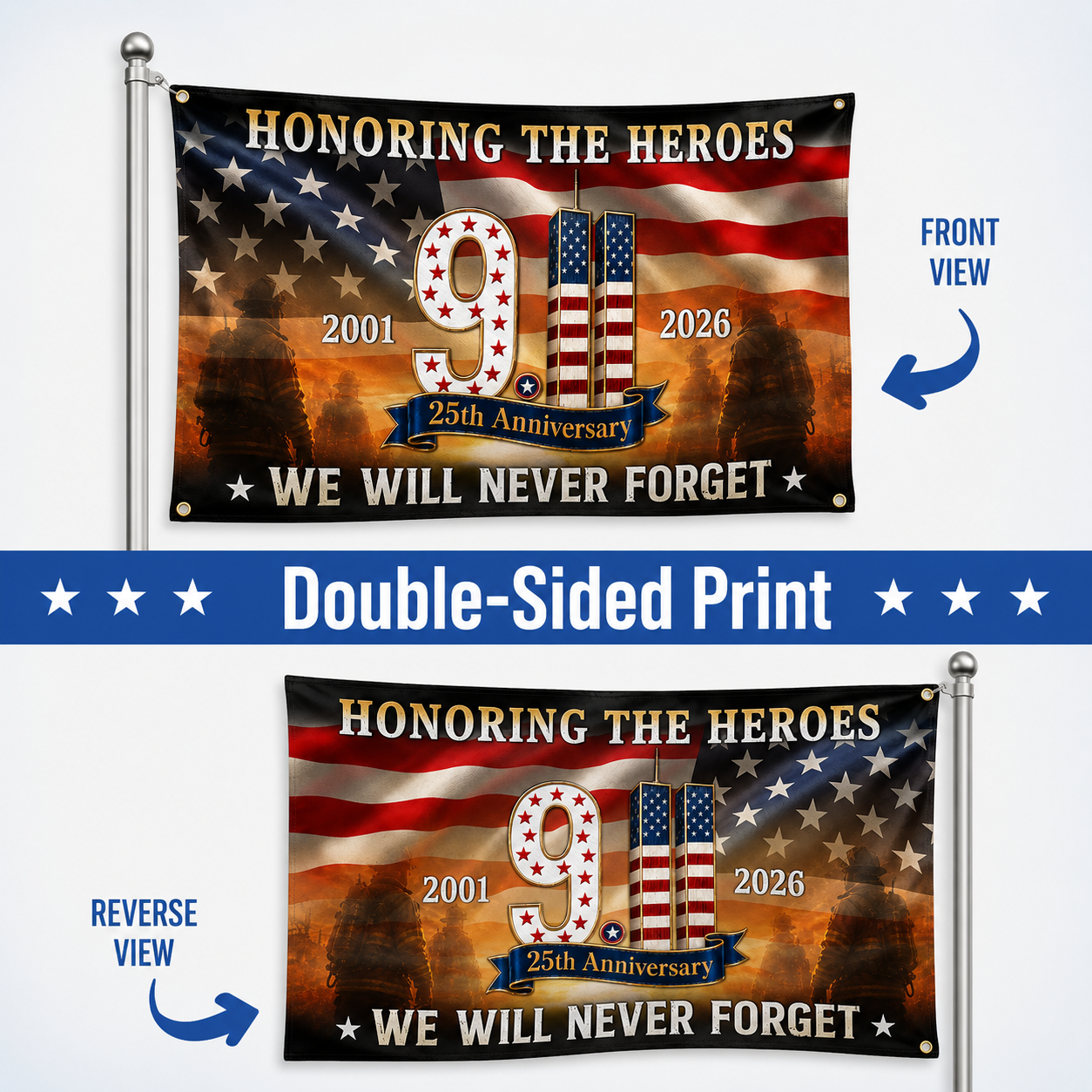 Honoring The Heroes 9/11 25th Anniversary – 9/11 Memorial Grommet Flag