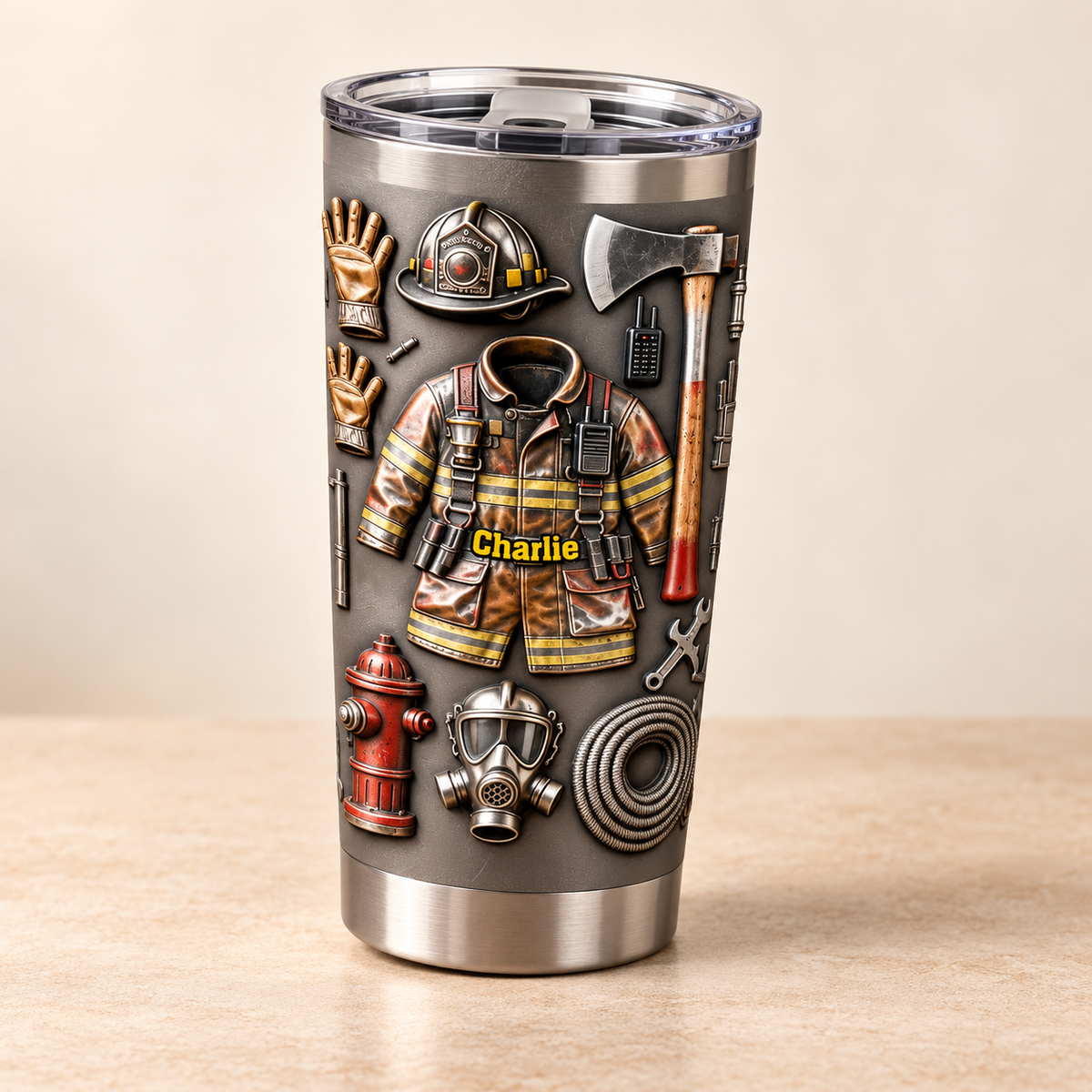 Proud Firefighter Personalized 20oz Tumbler | Custom Name Fire Rescue Insulated Cup