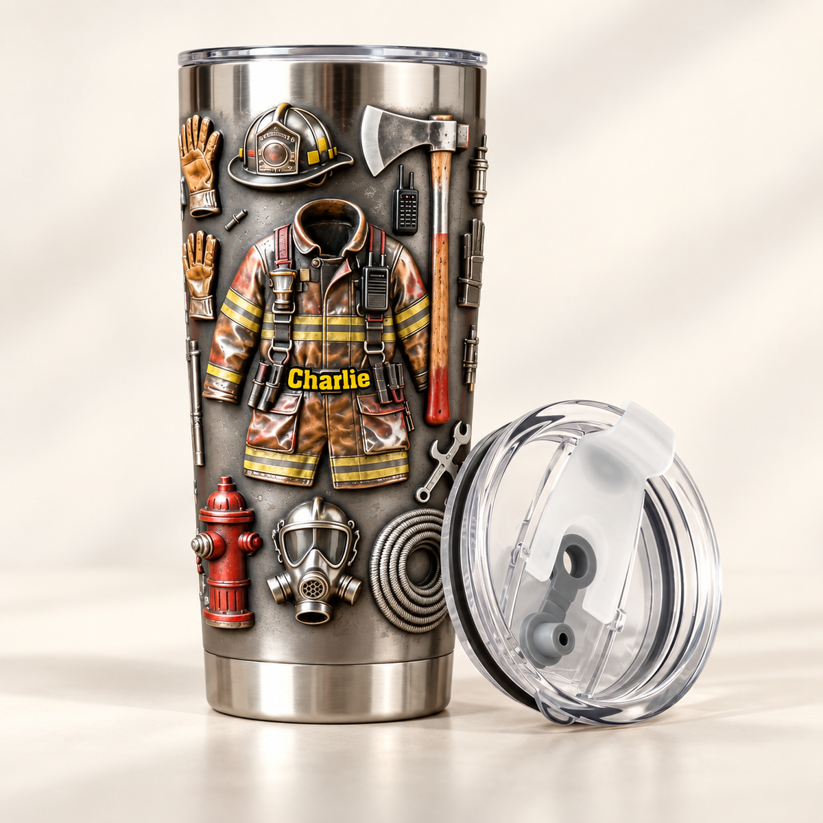 Proud Firefighter Personalized 20oz Tumbler | Custom Name Fire Rescue Insulated Cup