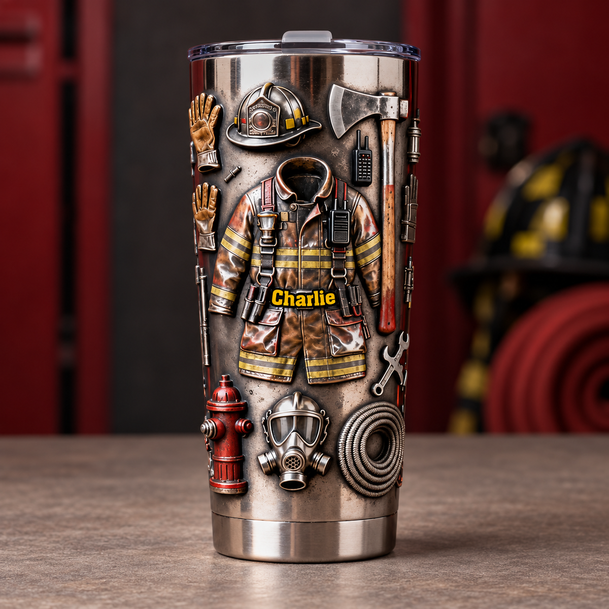 Proud Firefighter Personalized 20oz Tumbler | Custom Name Fire Rescue Insulated Cup