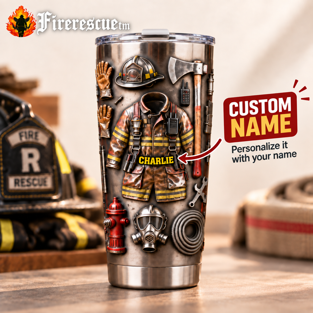 Proud Firefighter Personalized 20oz Tumbler | Custom Name Fire Rescue Insulated Cup