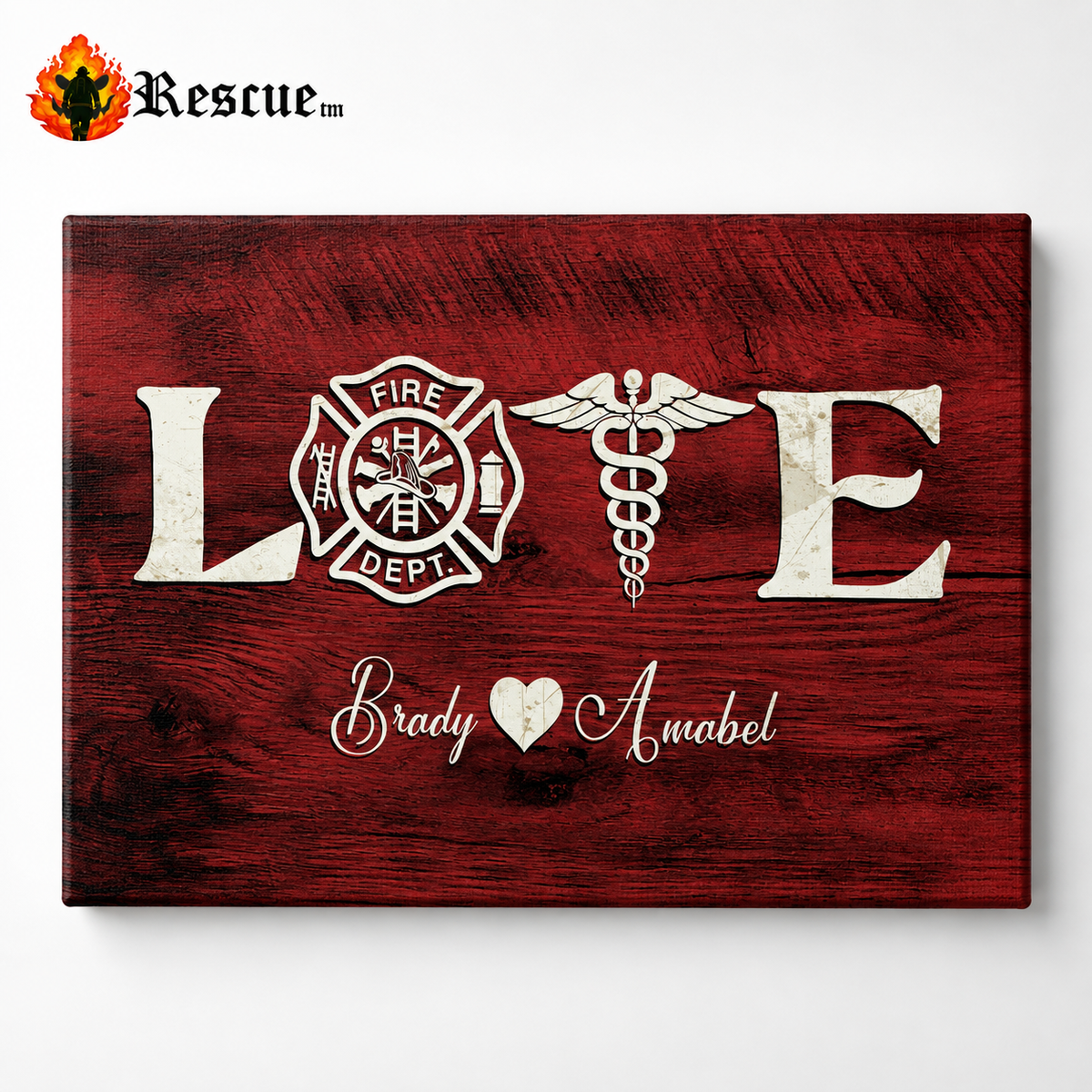 Firefighter & Nurse Couple Personalized Canvas Print | Custom Names Wall Art Gift