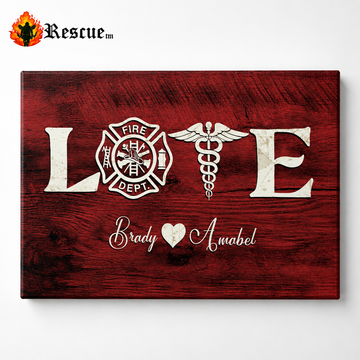 Firefighter & Nurse Couple Personalized Canvas Print | Custom Names Wall Art Gift