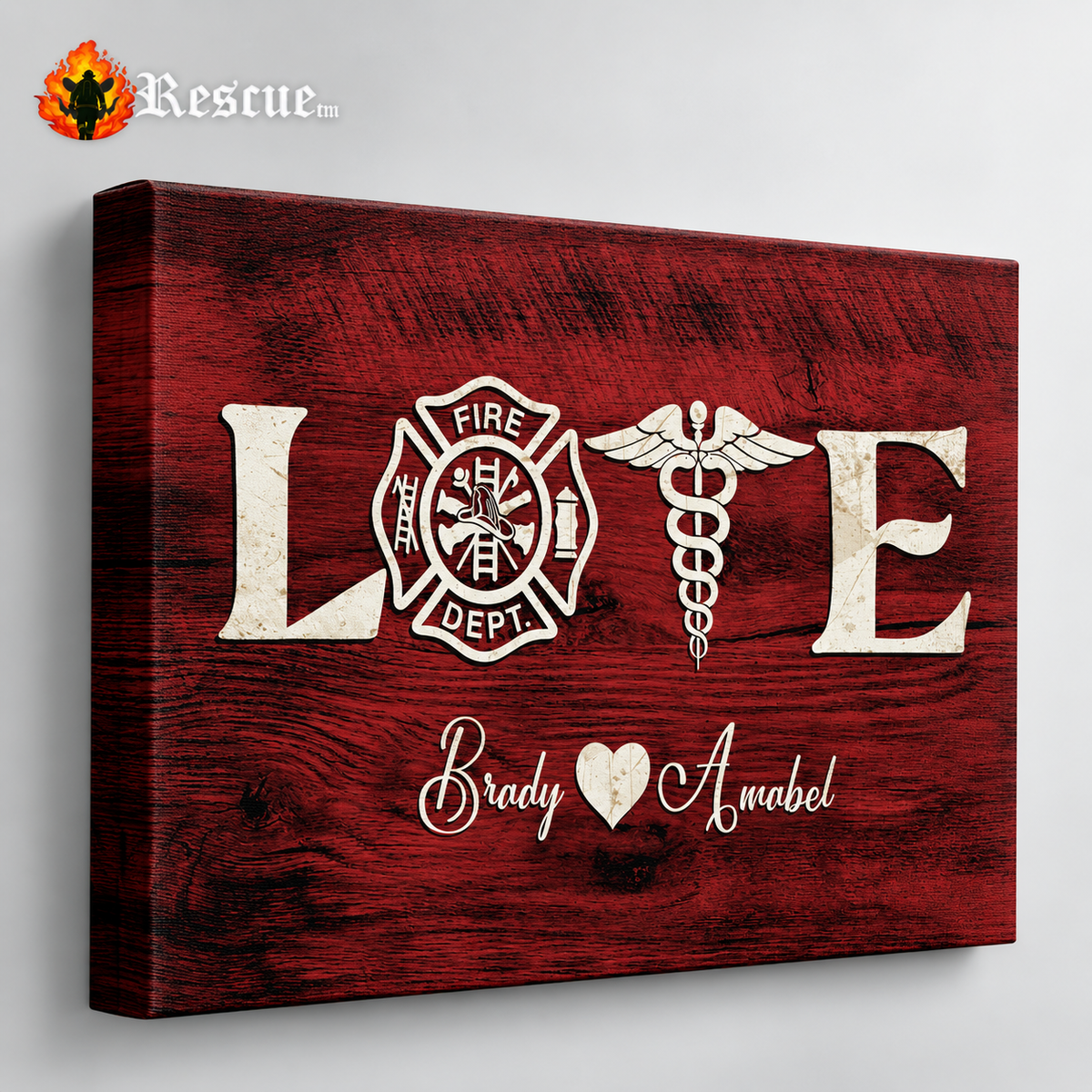 Firefighter & Nurse Couple Personalized Canvas Print | Custom Names Wall Art Gift
