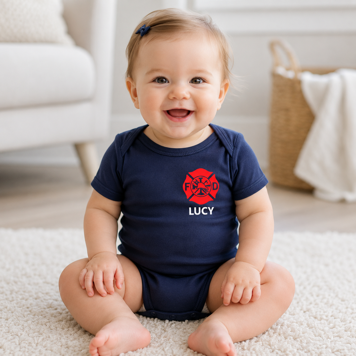 Firefighter Baby Bodysuit with Maltese Cross - Custom Name Front & Optional Back