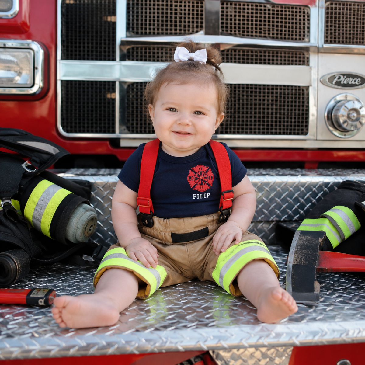 Firefighter Baby Bodysuit with Maltese Cross - Custom Name Front & Optional Back